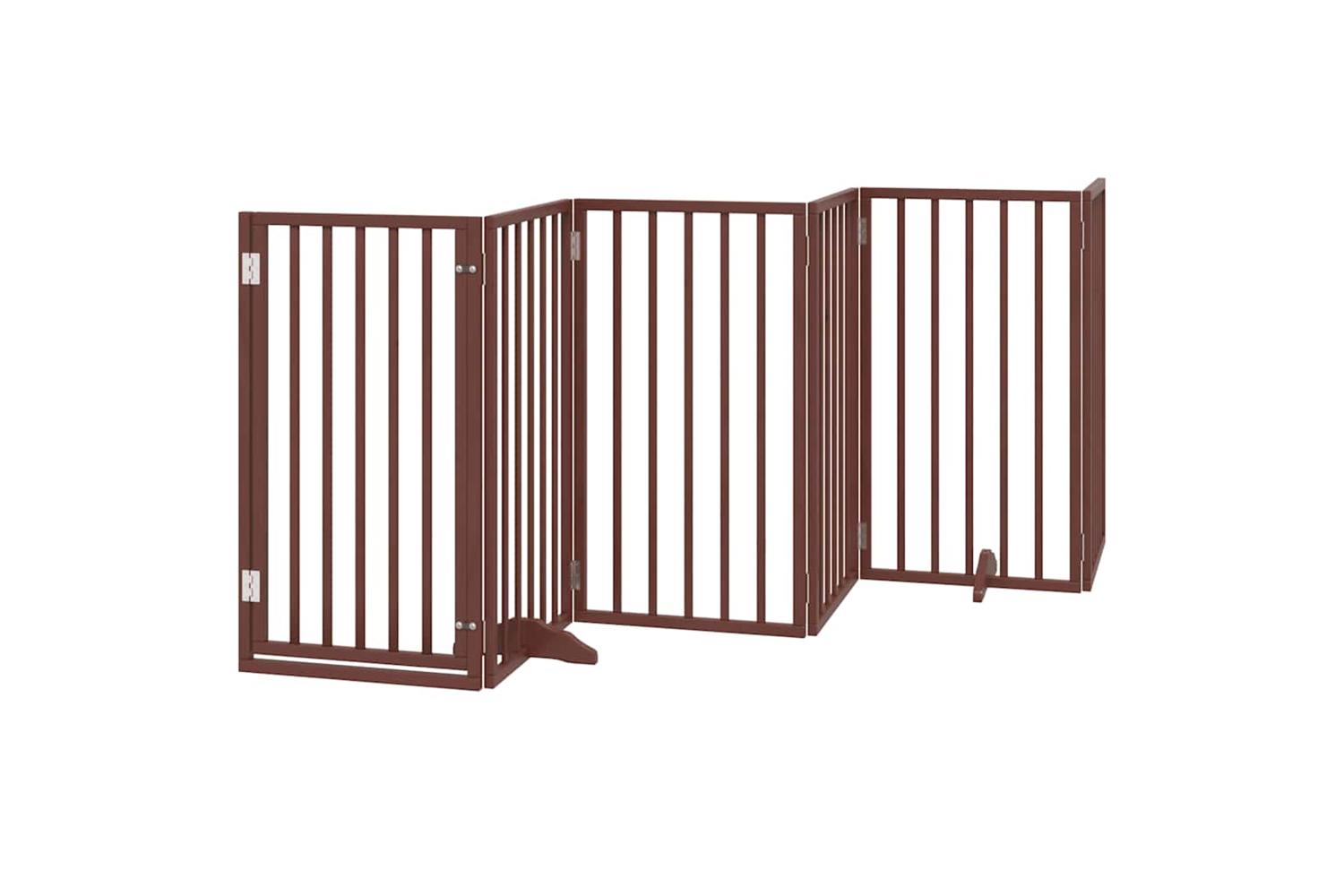 Vidaxl Dog Gate With Door Foldable 6 Panels Brown 300 Cm Poplar Wood