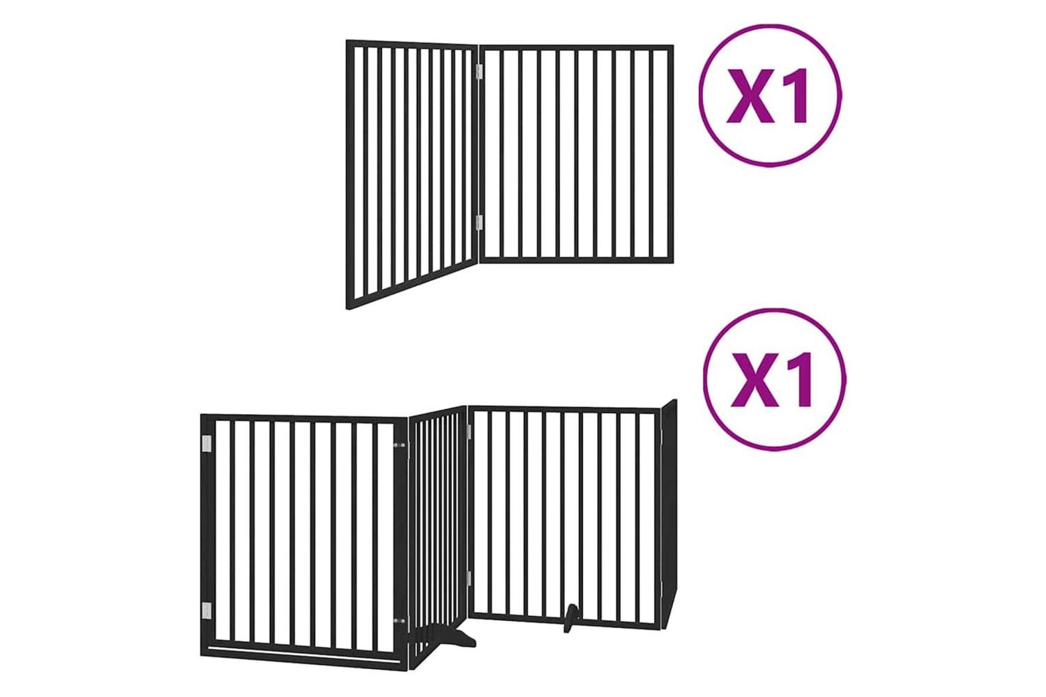 Vidaxl Dog Gate With Door Foldable 6 Panels Black 480 Cm Poplar Wood