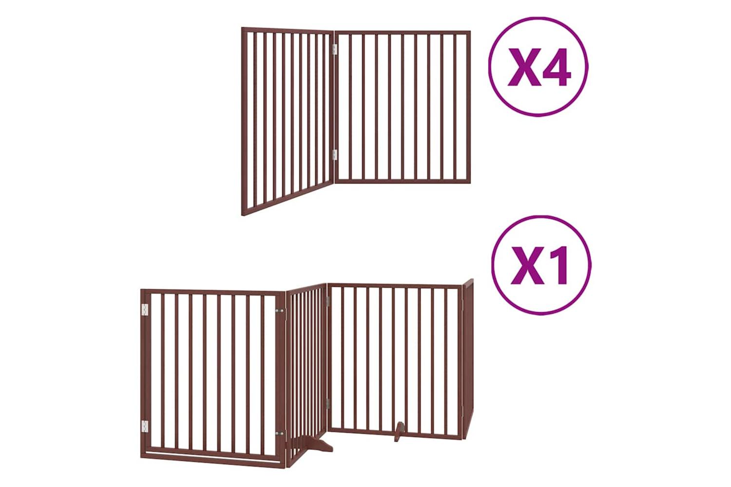 Vidaxl Dog Gate With Door Foldable 12 Panels Brown 960 Cm Poplar Wood