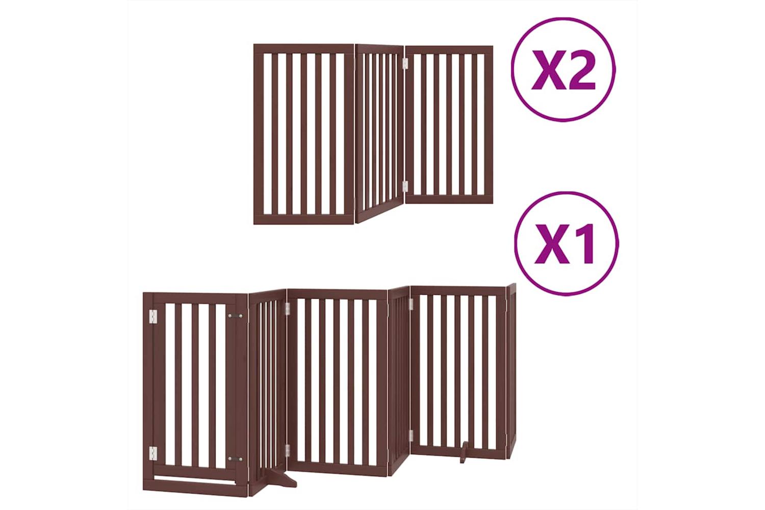 Vidaxl Dog Gate With Door Foldable 12 Panels Brown 600 Cm Poplar Wood