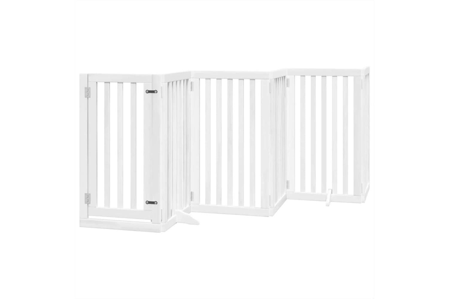 Vidaxl Dog Gate With Door Foldable 6 Panels White 300 Cm Poplar Wood
