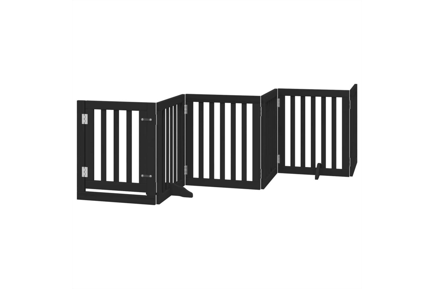 Vidaxl Dog Gate With Door Foldable 6 Panels Black 300 Cm Poplar Wood