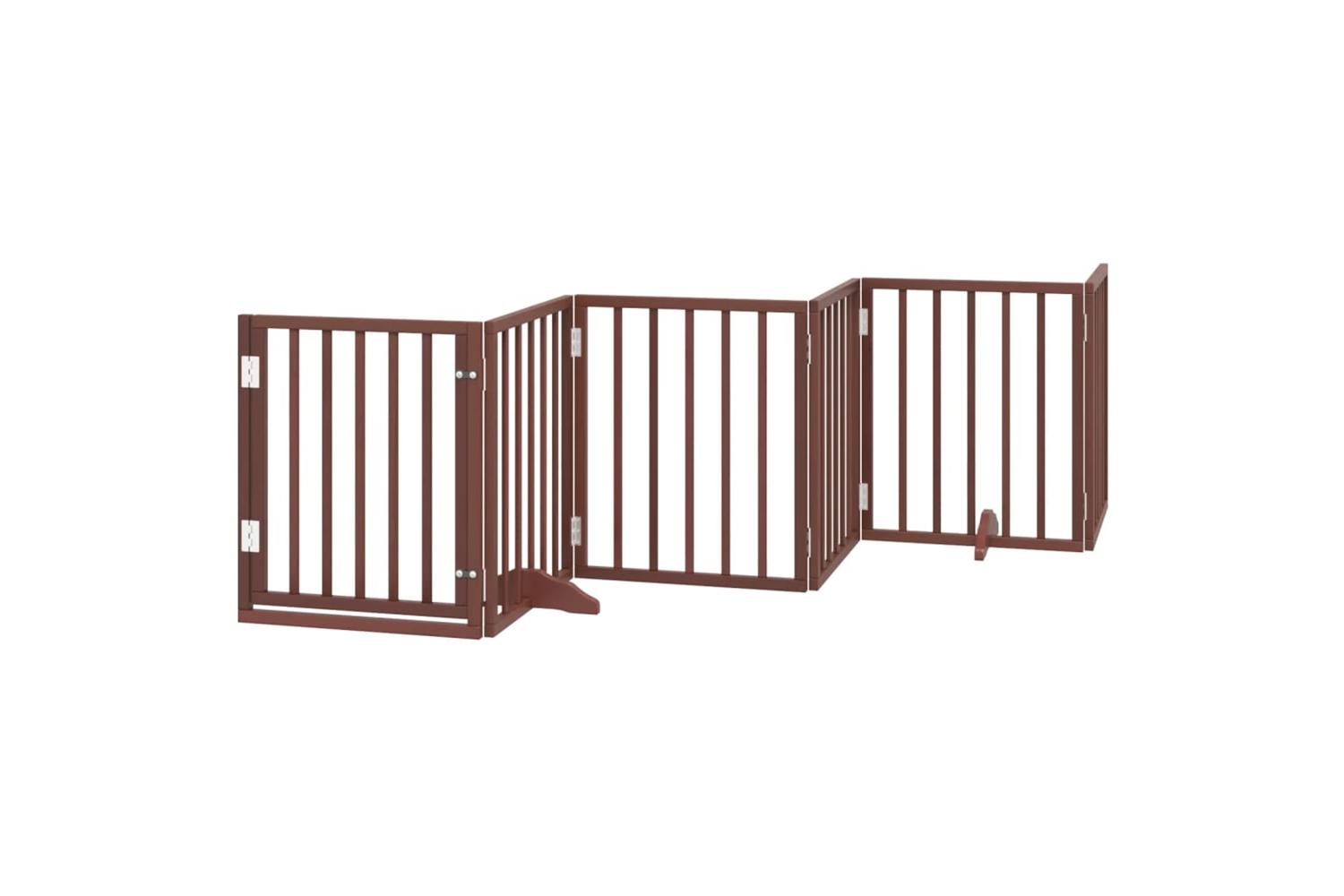 Vidaxl Dog Gate With Door Foldable 6 Panels Brown 300 Cm Poplar Wood