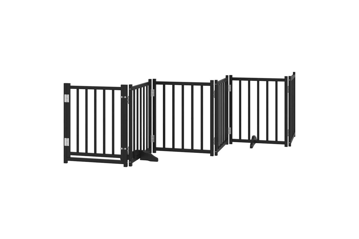 Vidaxl Dog Gate With Door Foldable 6 Panels Black 300 Cm Solid Wood Fir