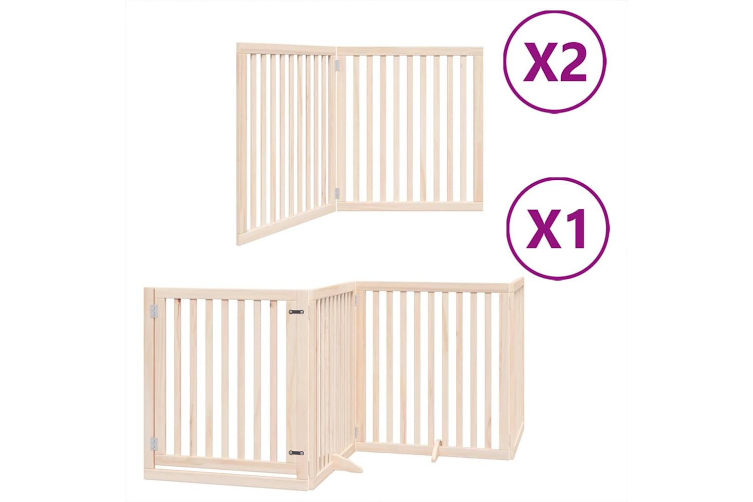 Vidaxl Dog Gate With Door Foldable 8 Panels 640 Cm Poplar Wood