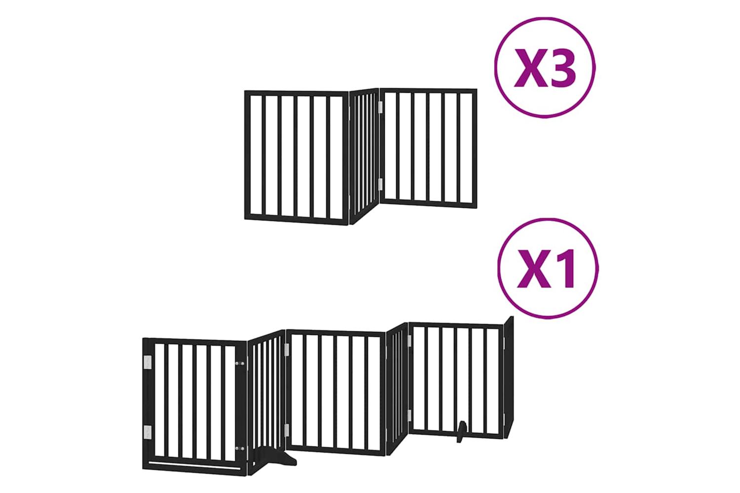 Vidaxl Dog Gate With Door Foldable 15 Panels Black 750 Cm Poplar Wood