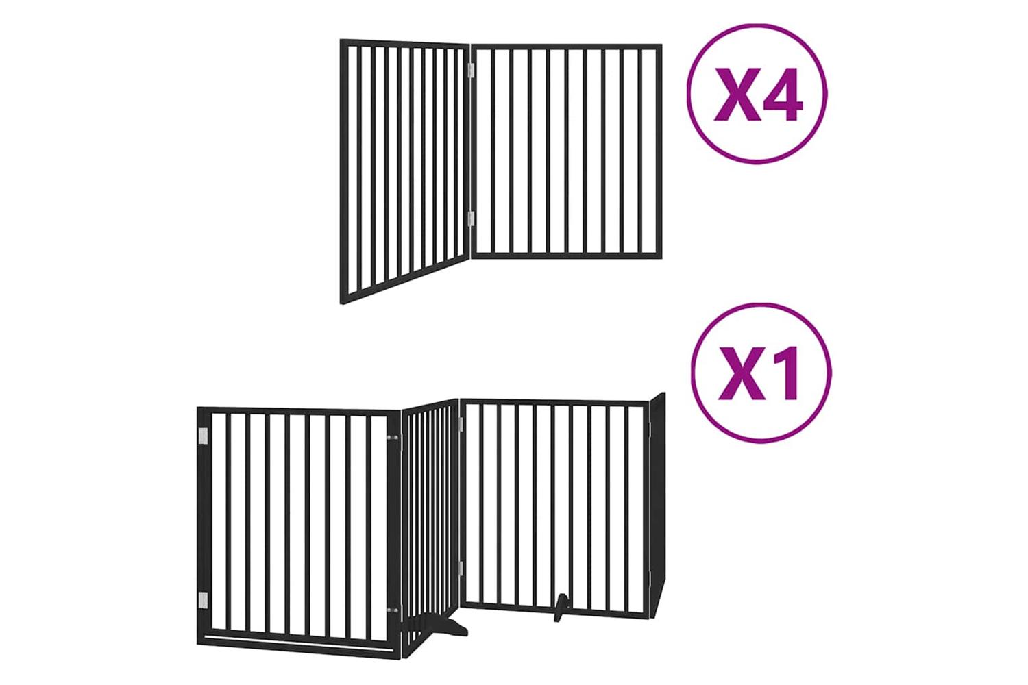 Vidaxl Dog Gate With Door Foldable 12 Panels Black 960 Cm Poplar Wood