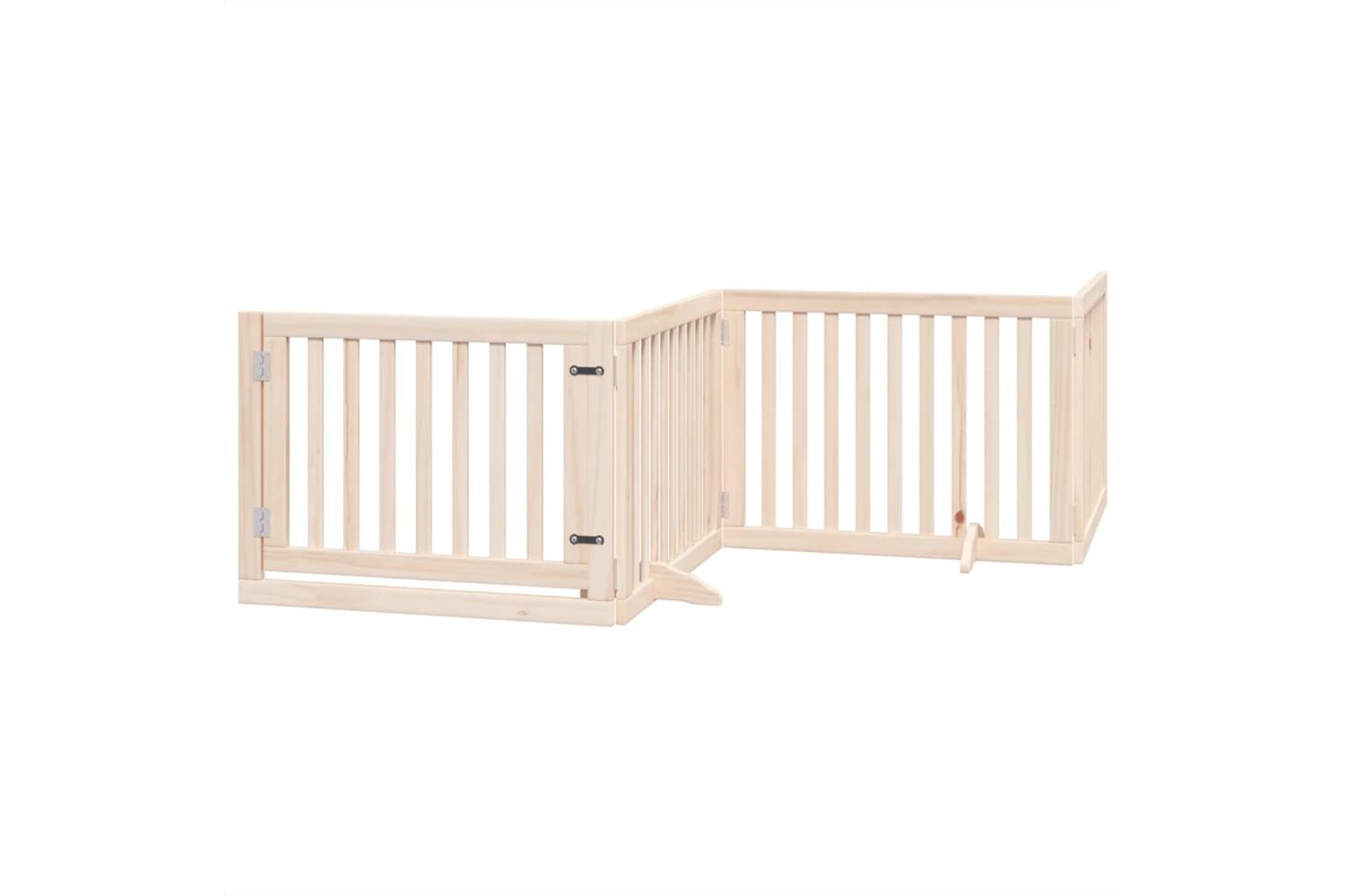 Vidaxl Dog Gate With Door Foldable 4 Panels 320 Cm Poplar Wood