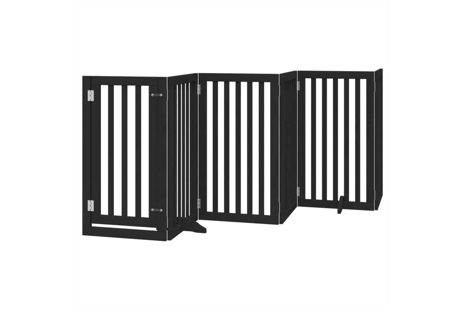Vidaxl Dog Gate With Door Foldable 6 Panels Black 300 Cm Poplar Wood