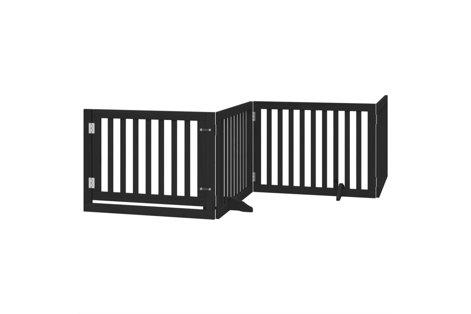 Vidaxl Dog Gate With Door Foldable 4 Panels Black 320 Cm Poplar Wood