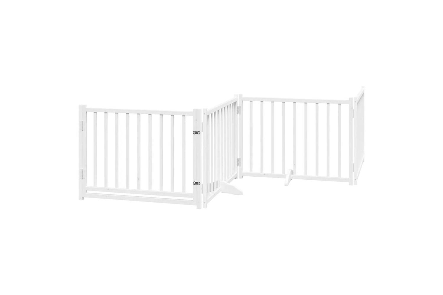 Vidaxl Dog Gate With Door Foldable 4 Panels White 320 Cm Solid Wood Fir