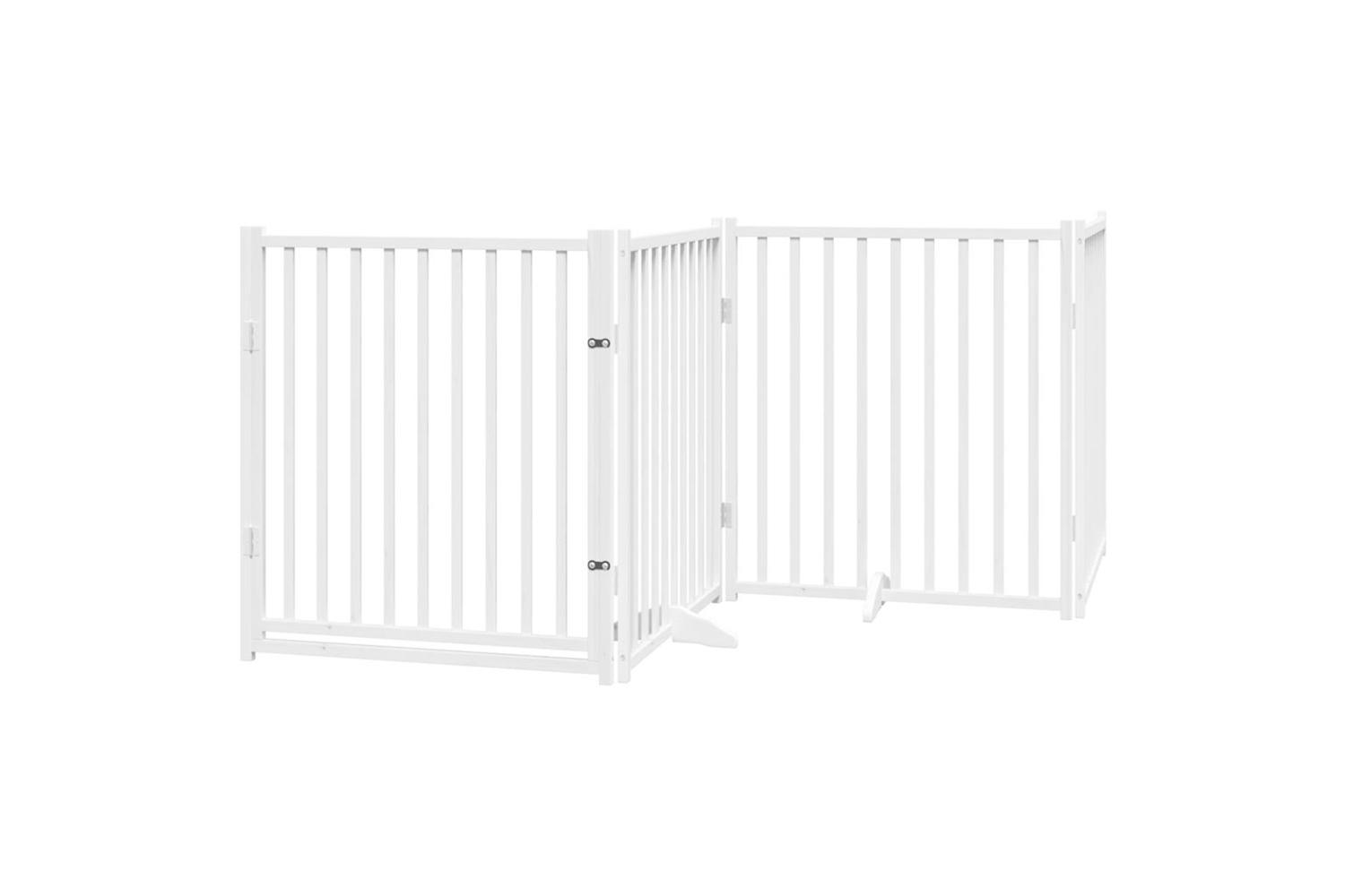 Vidaxl Dog Gate With Door Foldable 4 Panels White 320 Cm Solid Wood Fir