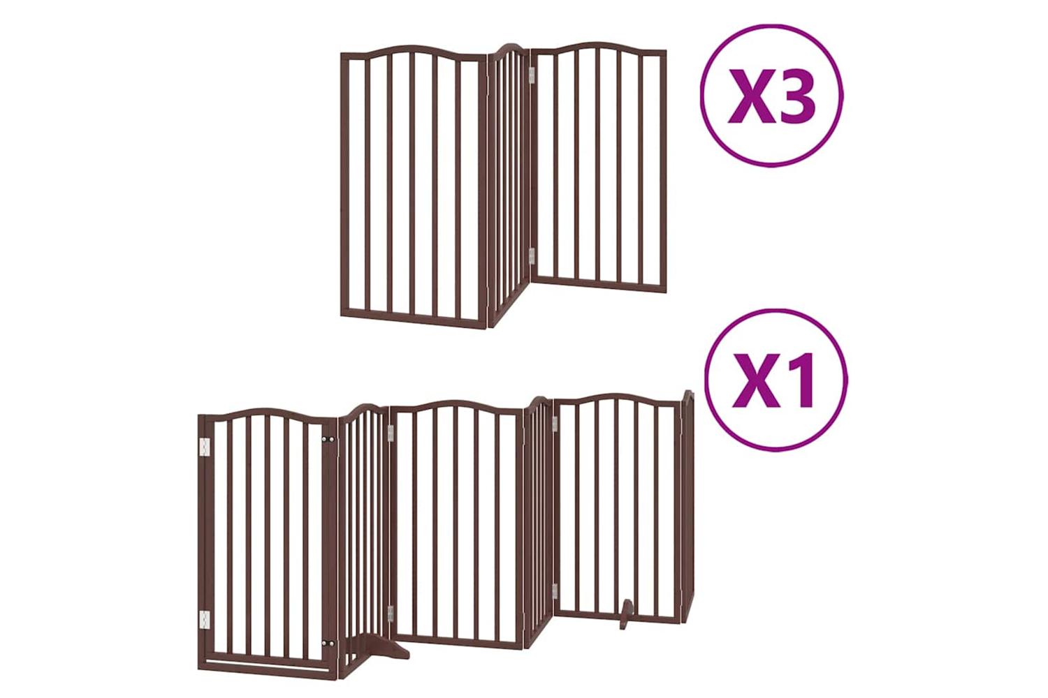 Vidaxl Dog Gate With Door Foldable 15 Panels Brown 750 Cm Poplar Wood