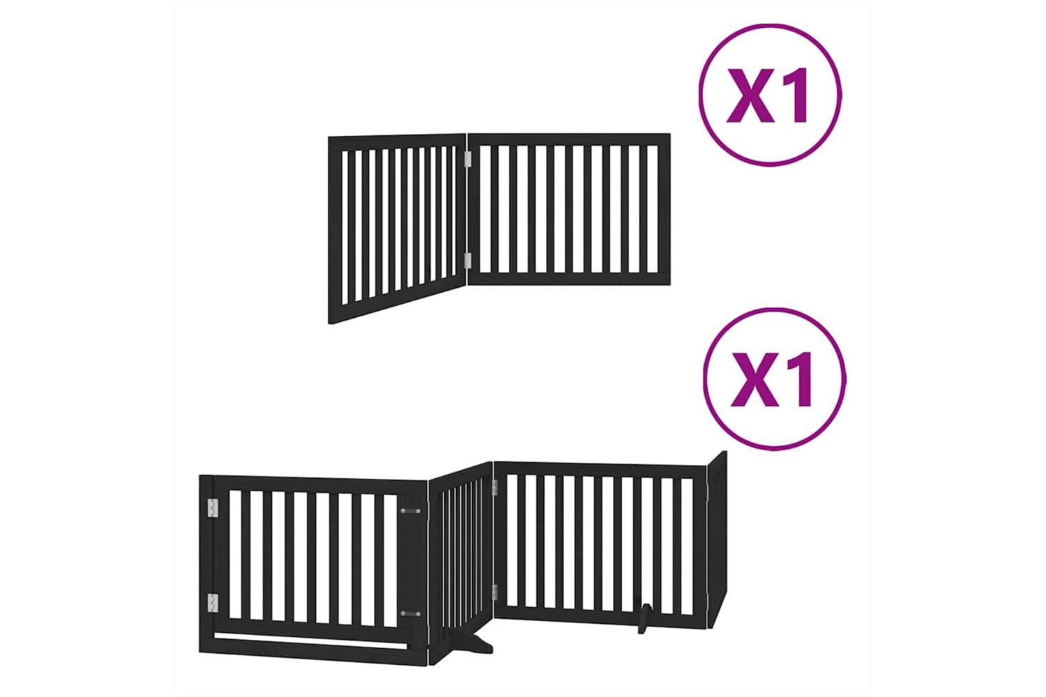 Vidaxl Dog Gate With Door Foldable 6 Panels Black 480 Cm Poplar Wood