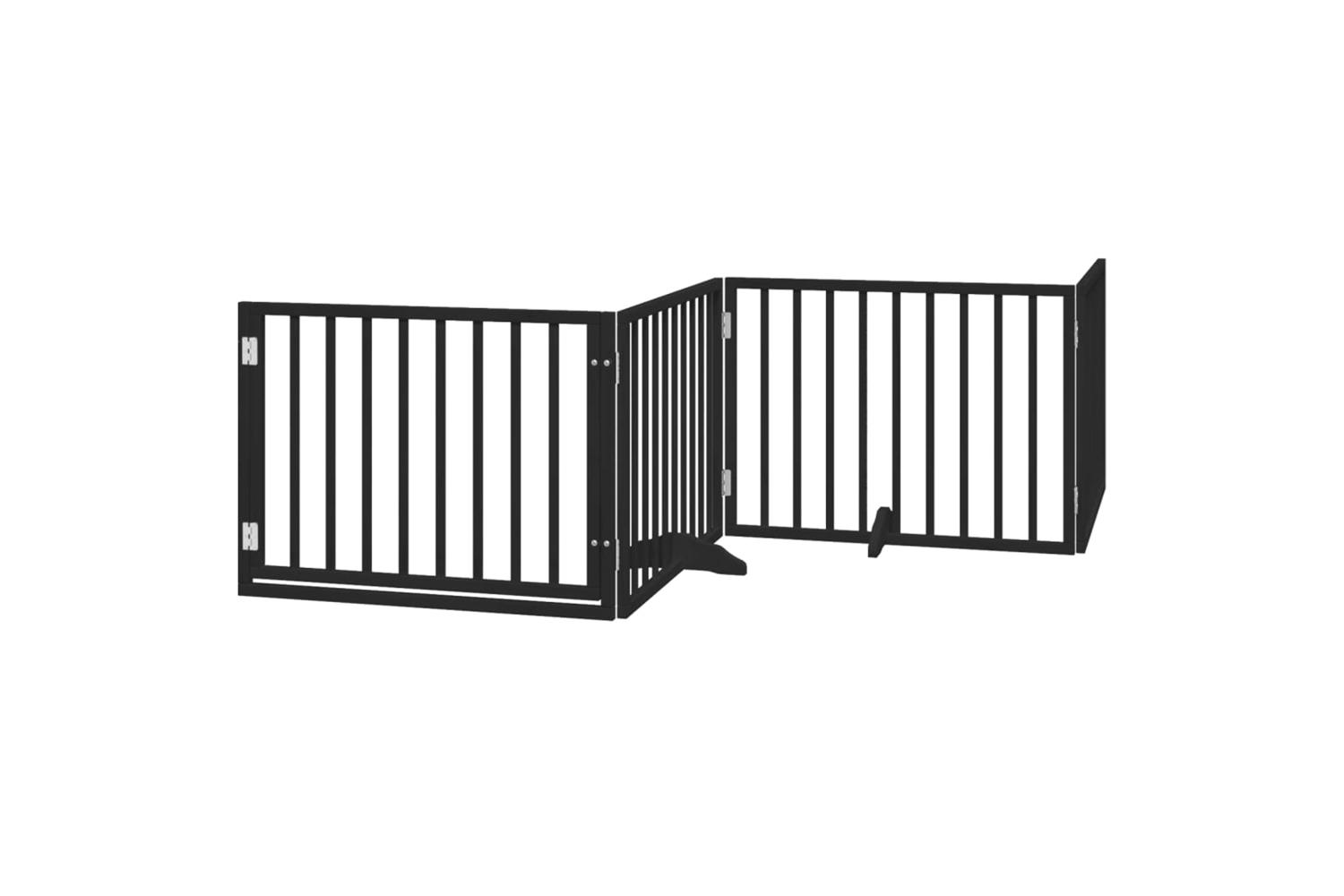 Vidaxl Dog Gate With Door Foldable 4 Panels Black 320 Cm Poplar Wood