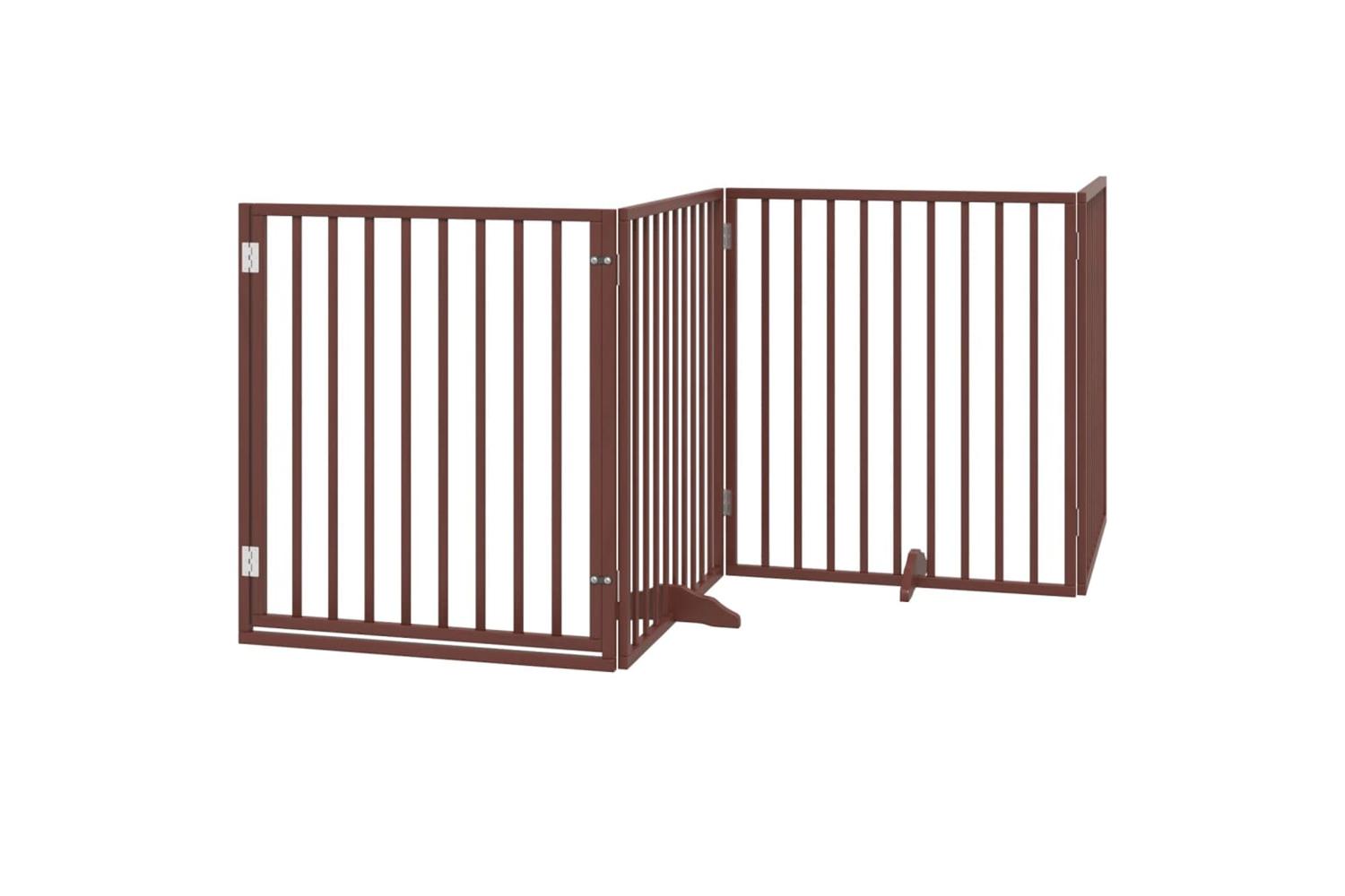 Vidaxl Dog Gate With Door Foldable 4 Panels Brown 320 Cm Poplar Wood