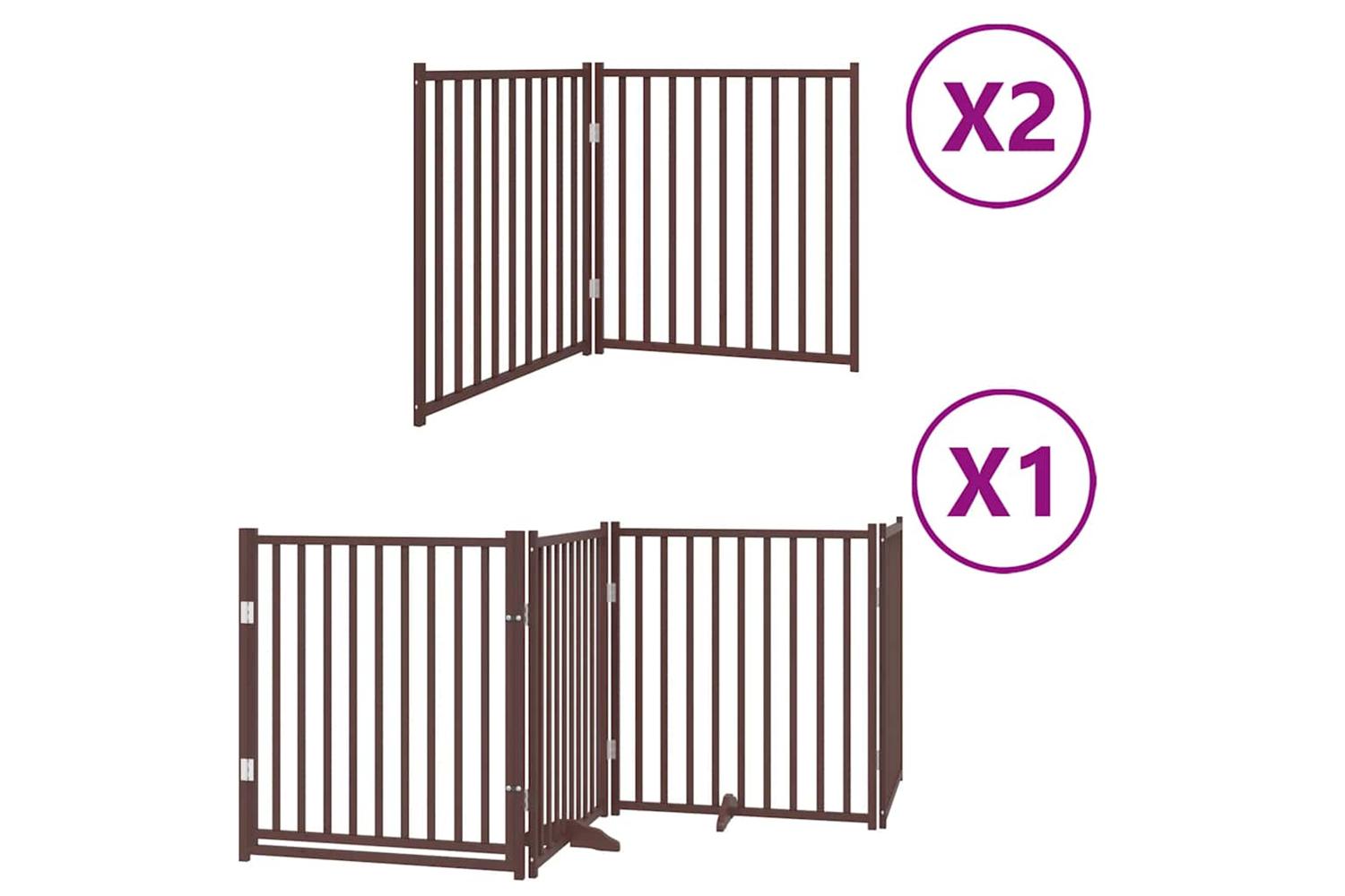 Vidaxl Dog Gate With Door Foldable 8 Panels Brown 640 Cm Poplar Wood