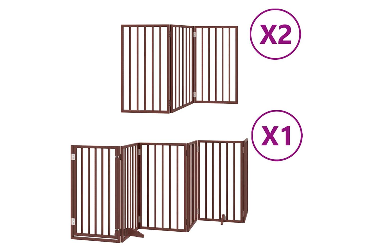 Vidaxl Dog Gate With Door Foldable 12 Panels Brown 600 Cm Poplar Wood
