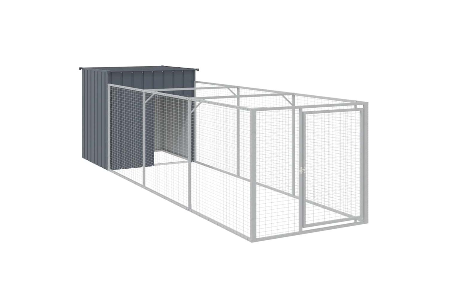 Vidaxl Dog House With Run Anthracite 110x405x110 Cm Galvanised Steel