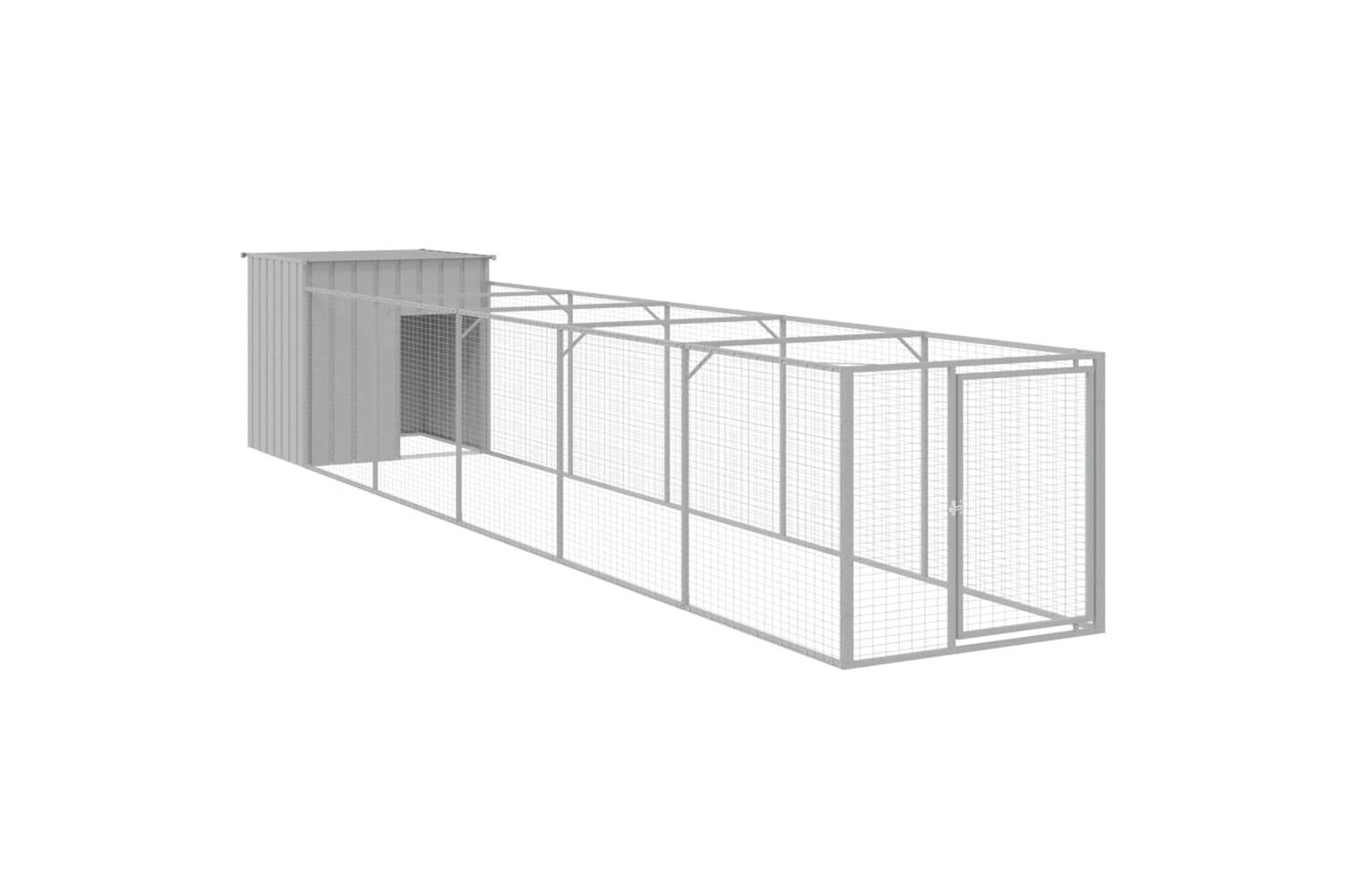 Vidaxl Dog House With Run Light Grey 110x609x110 Cm Galvanised Steel