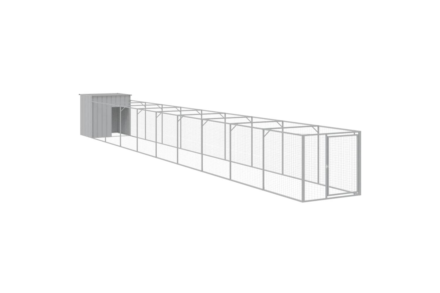 Vidaxl Dog House With Run Light Grey 110x1017x110 Cm Galvanised Steel