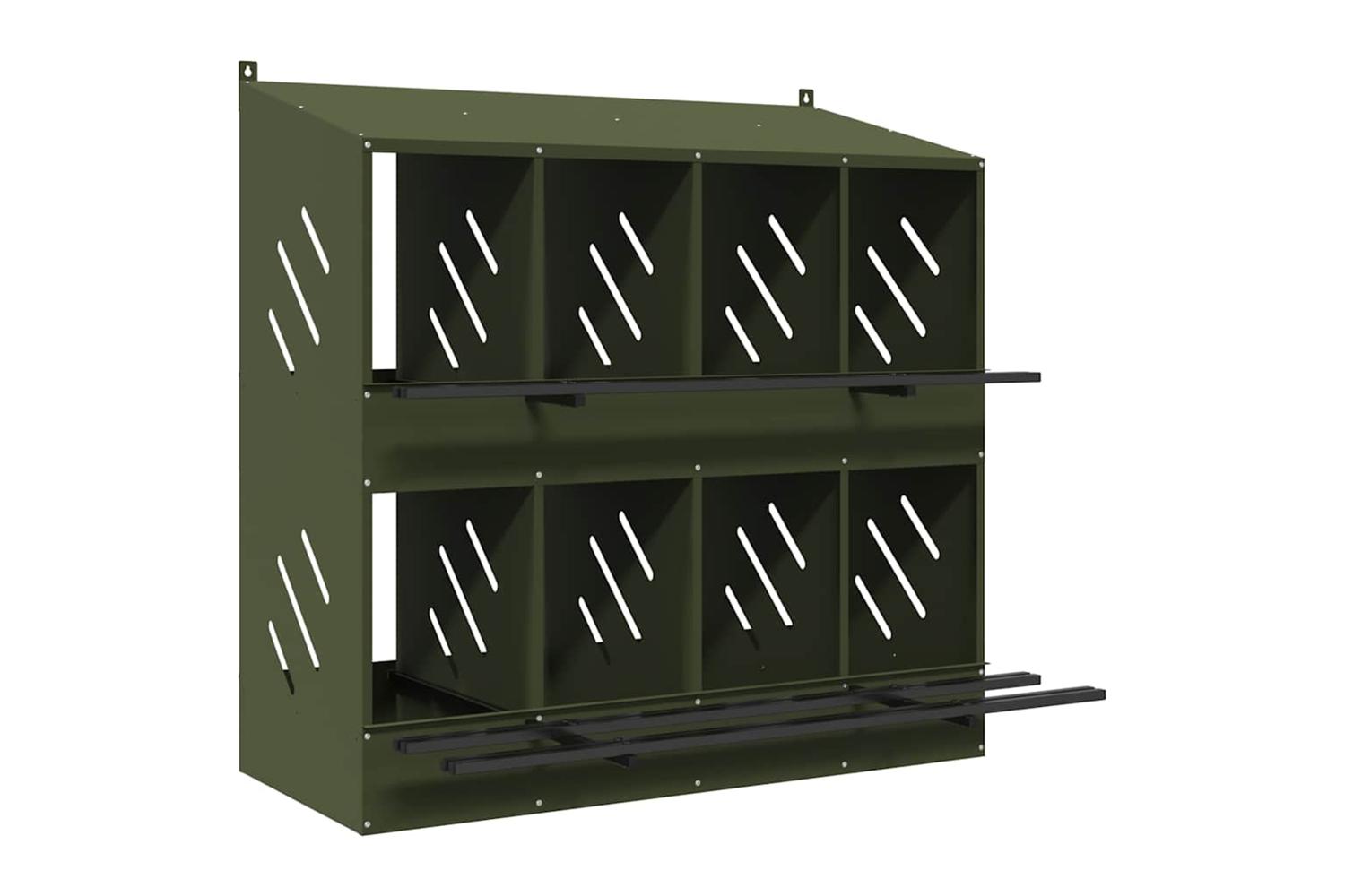 Vidaxl Chicken Nesting Box With 8 Compartments Olive Green Metal