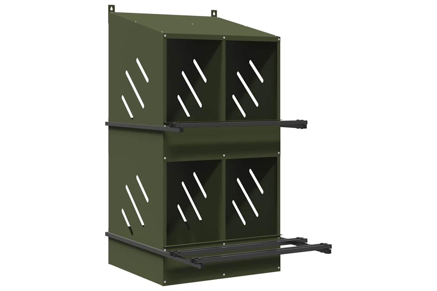 Vidaxl Chicken Nesting Box With 4 Compartments Olive Green Metal