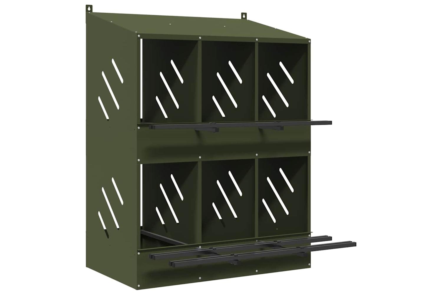 Vidaxl Chicken Nesting Box With 6 Compartments Olive Green Metal
