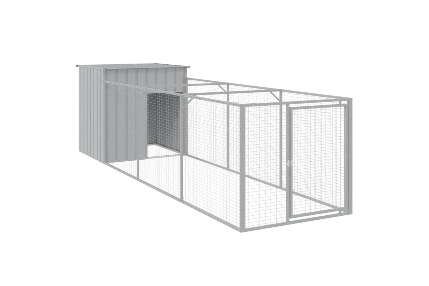 Vidaxl Dog House With Run Light Grey 110x405x110 Cm Galvanised Steel