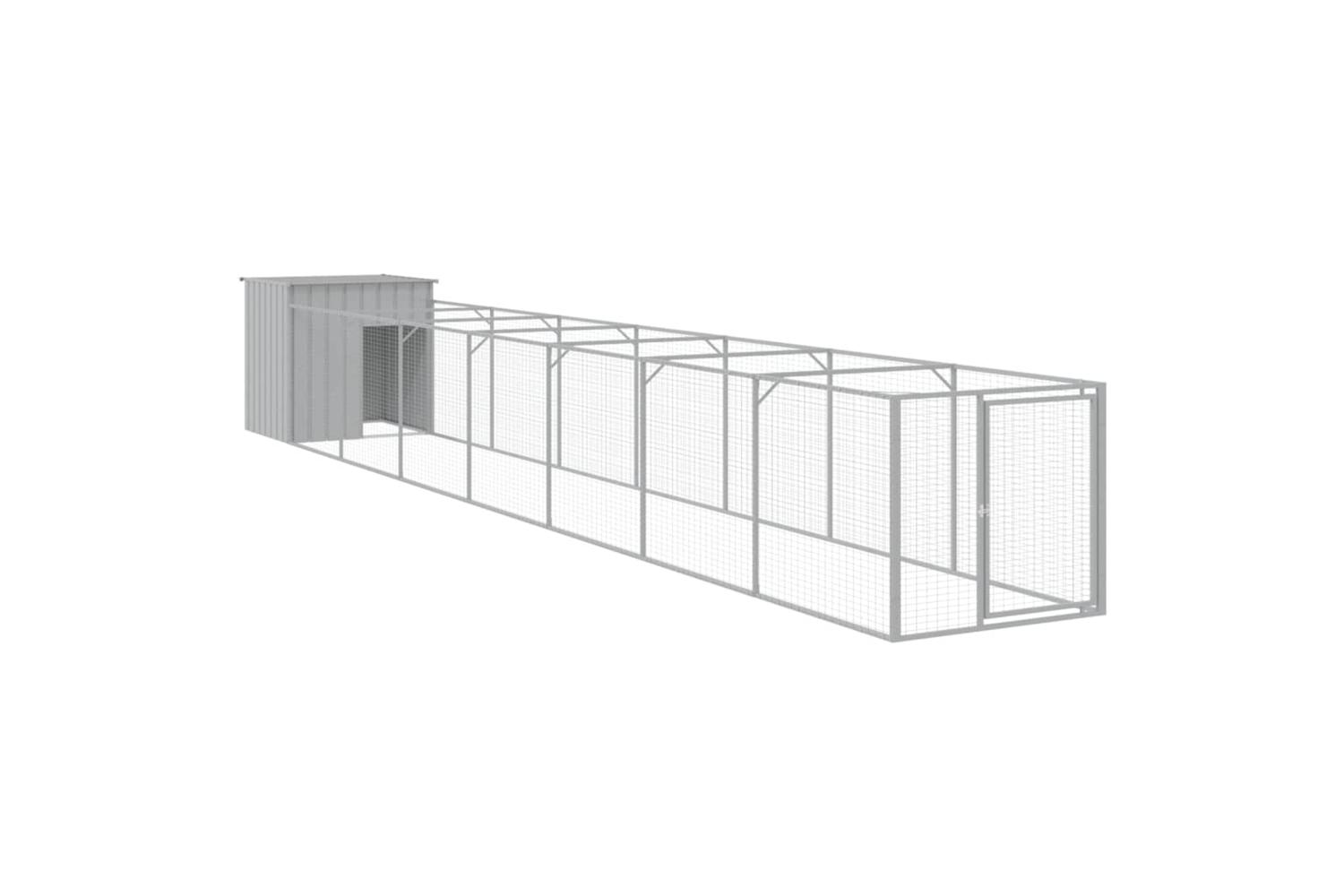 Vidaxl Dog House With Run Light Grey 110x813x110 Cm Galvanised Steel
