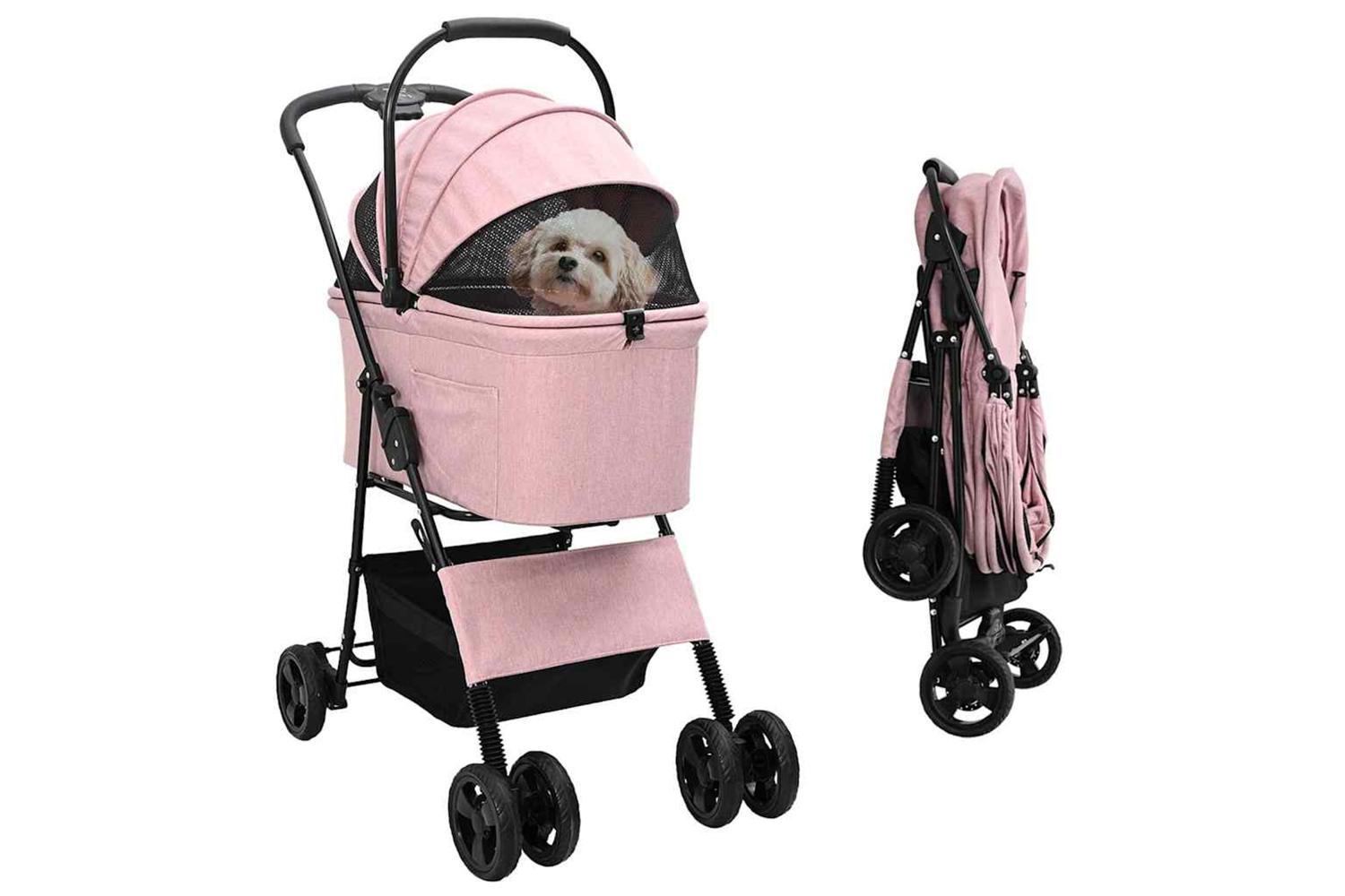 Vidaxl Folding Pet Stroller Pink 81 X 47 X 99 Cm 600d Oxford Fabric