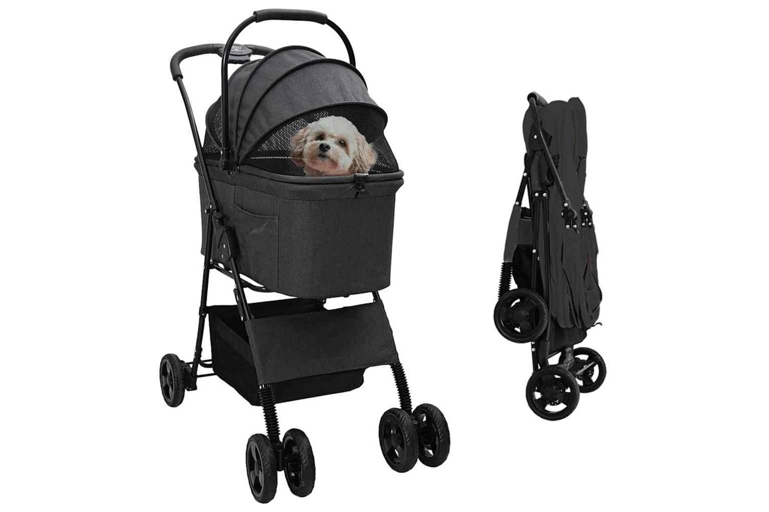 Vidaxl Folding Pet Stroller Black 81 X 47 X 99 Cm 600d Oxford Fabric