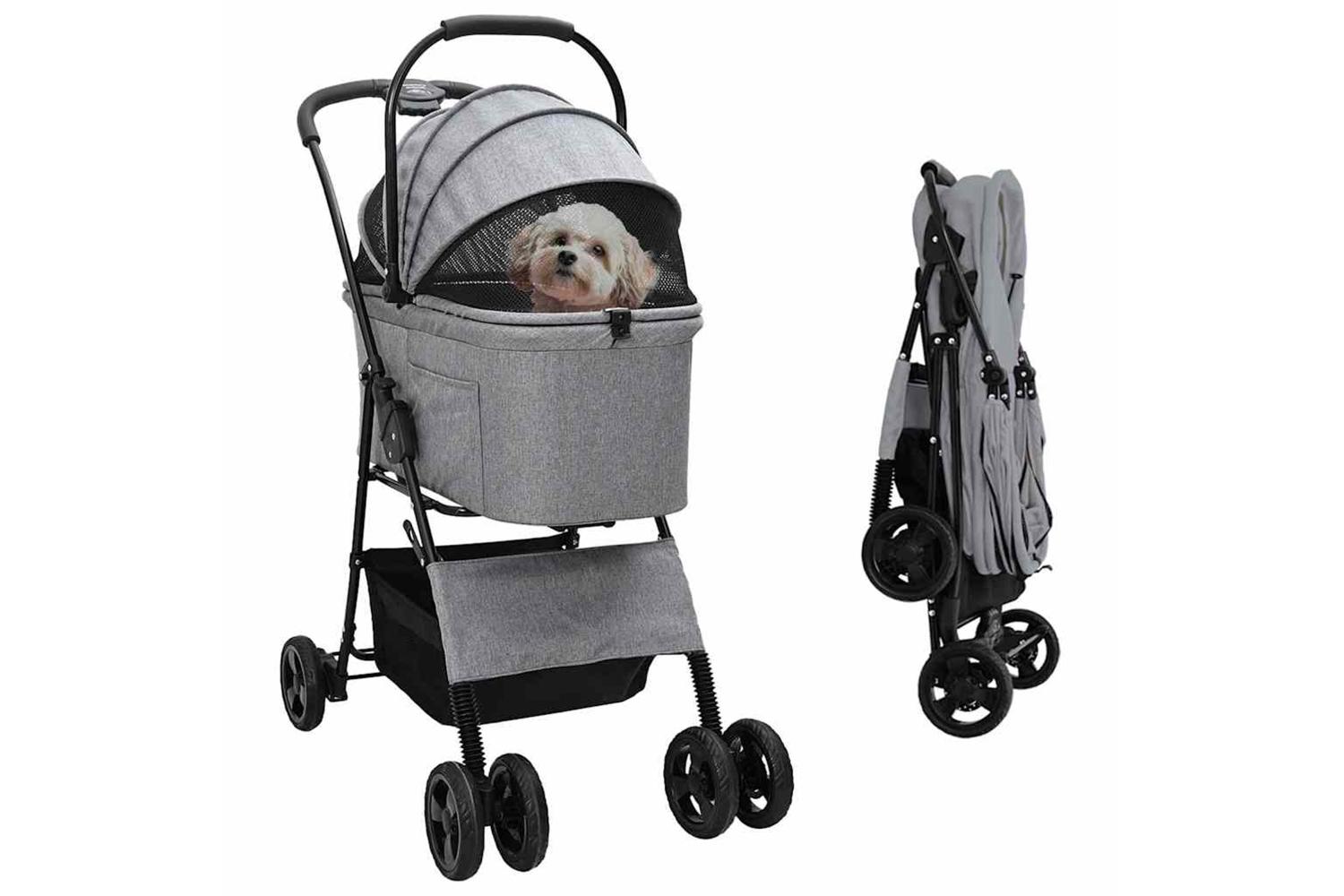 Vidaxl Folding Pet Stroller Grey 81 X 47 X 99 Cm 600d Oxford Fabric