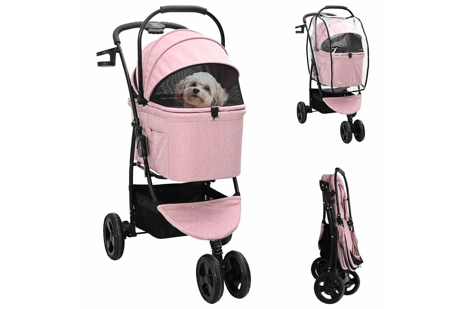 Vidaxl Folding Pet Stroller Pink 78 X 54 X 101 Cm 600d Oxford Fabric