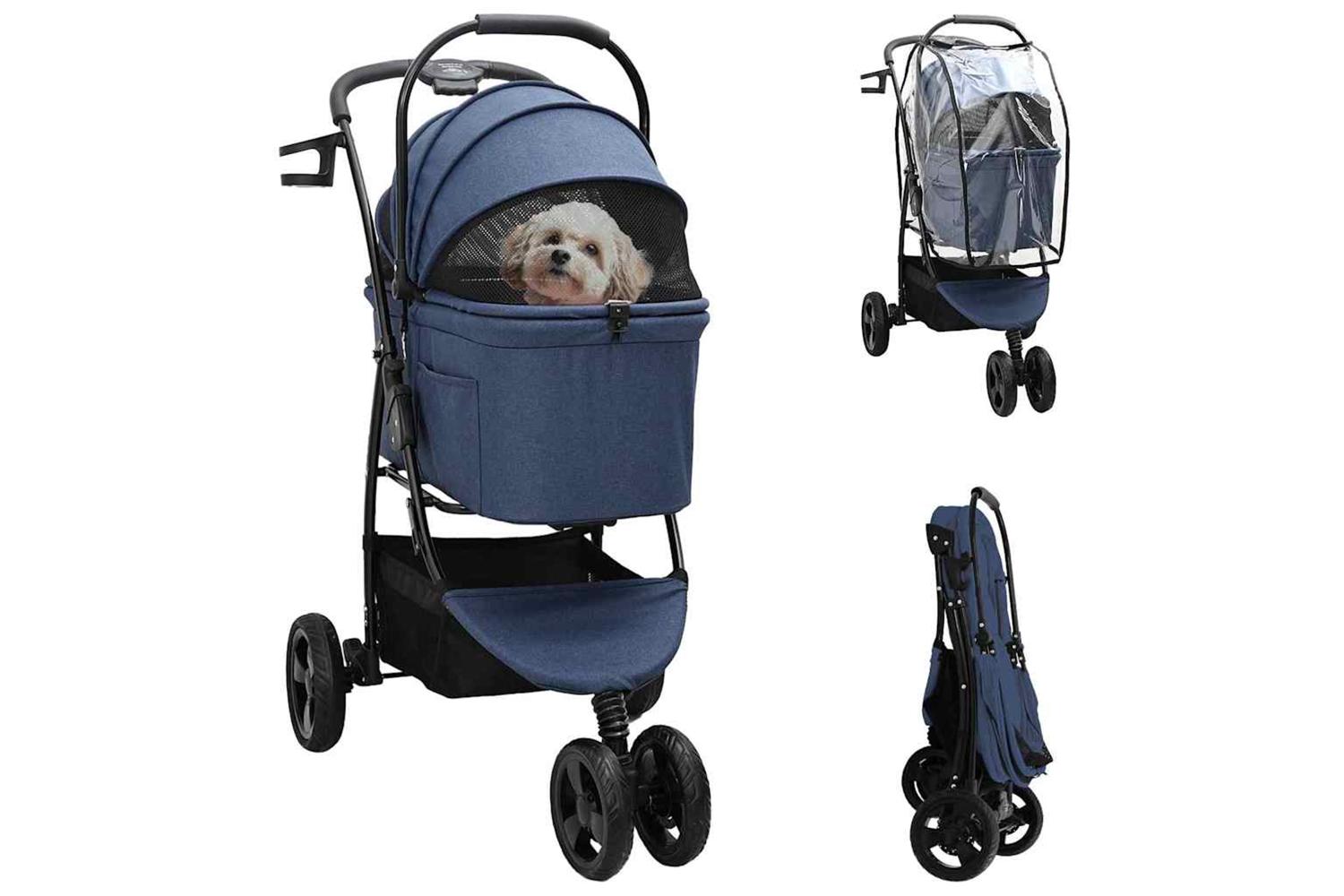 Vidaxl Folding Pet Stroller Blue 78 X 54 X 101 Cm 600d Oxford Fabric