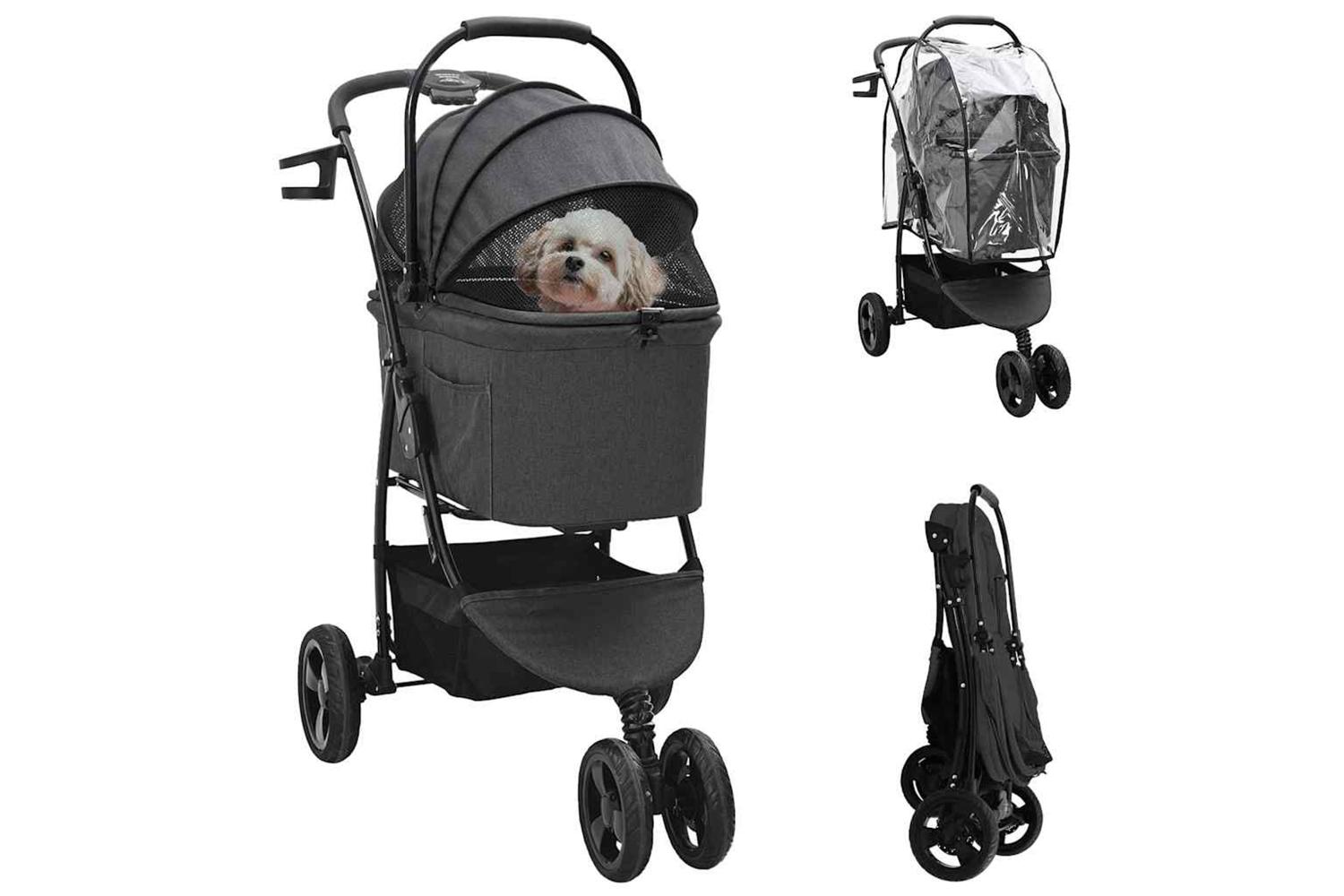 Vidaxl Folding Pet Stroller Black 78 X 54 X 101 Cm 600d Oxford Fabric