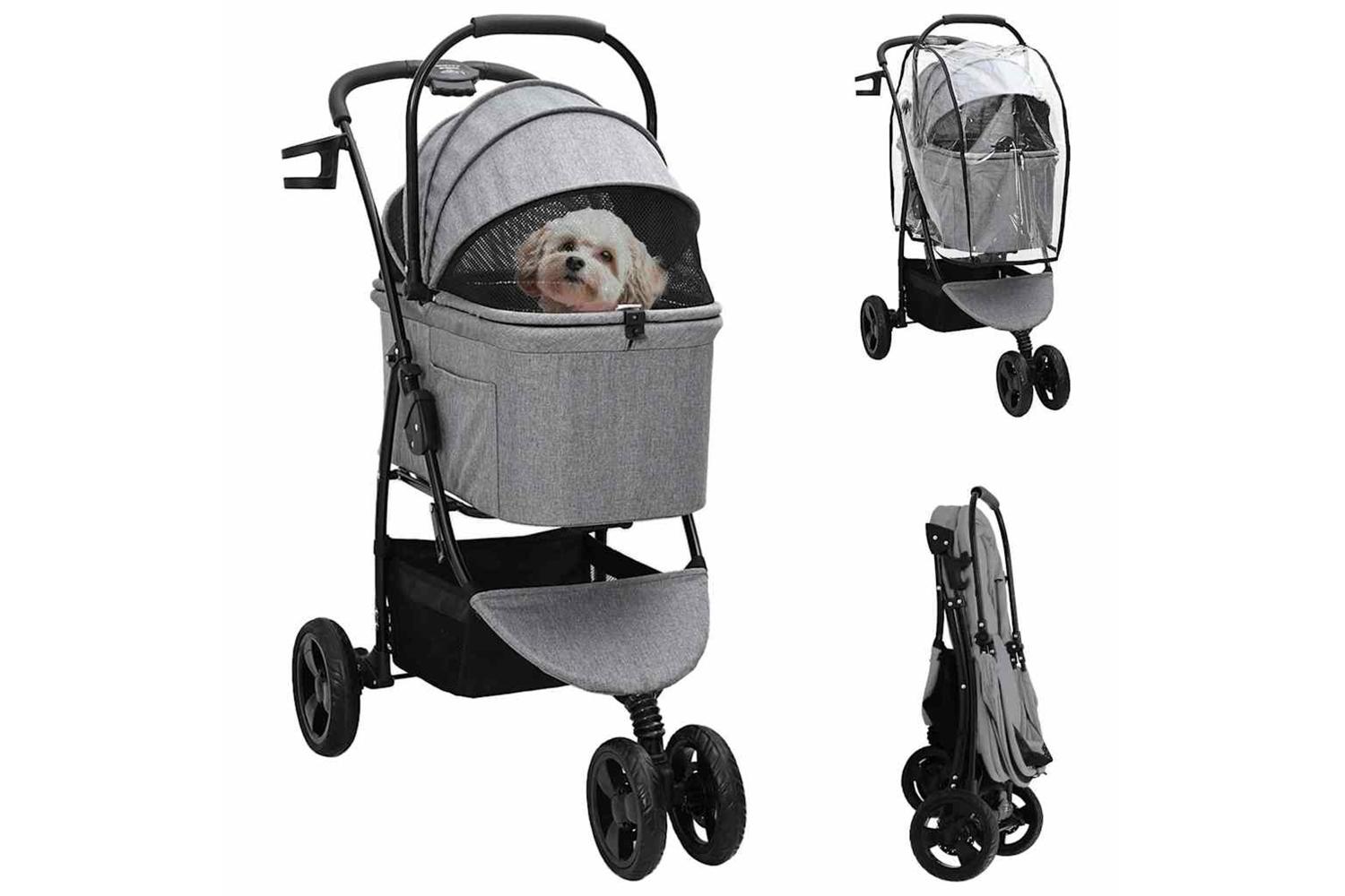 Vidaxl Folding Pet Stroller Grey 78 X 54 X 101 Cm 600d Oxford Fabric