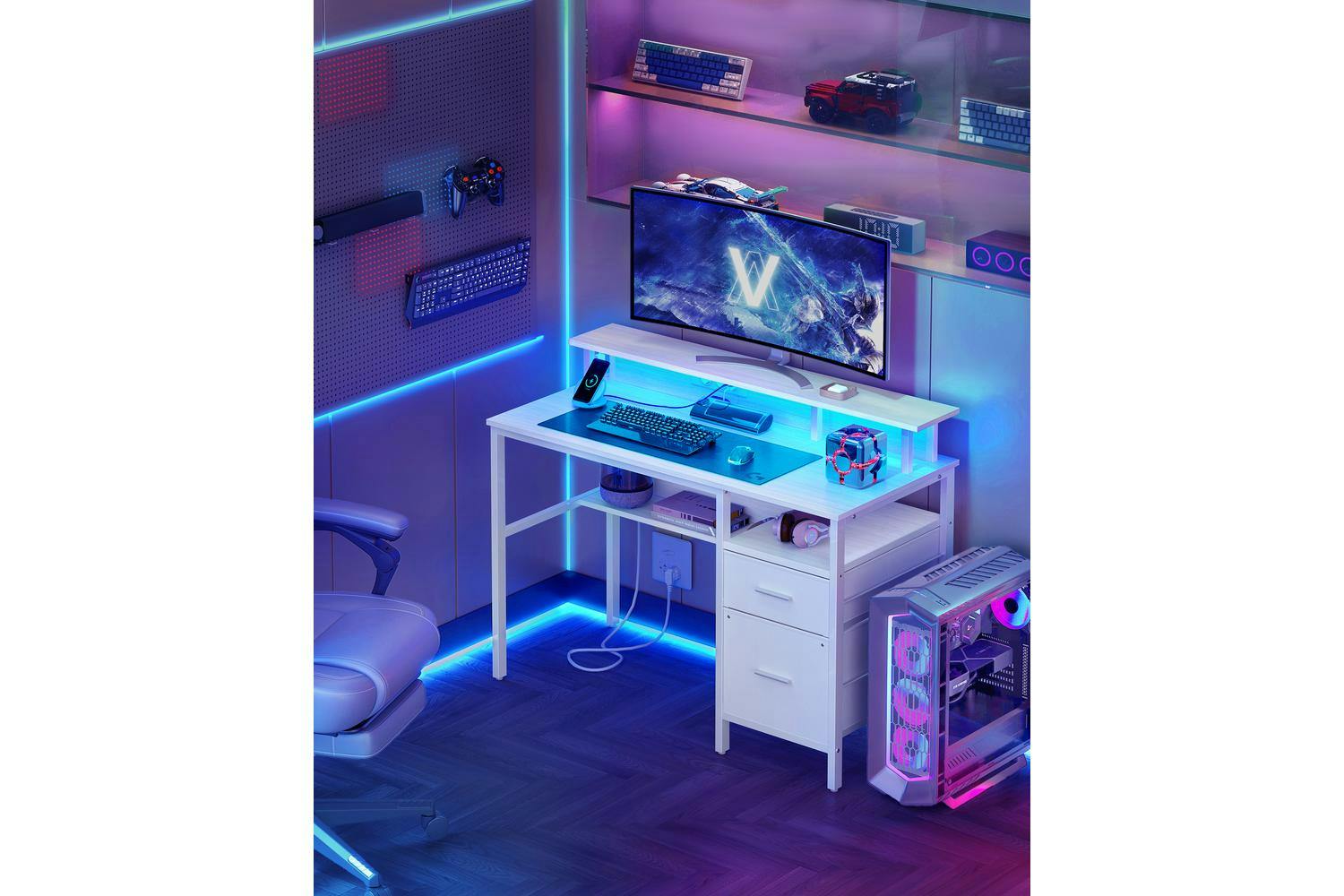 Computer Desk | Home Office Desk | Led Lighting | Spacious Storage