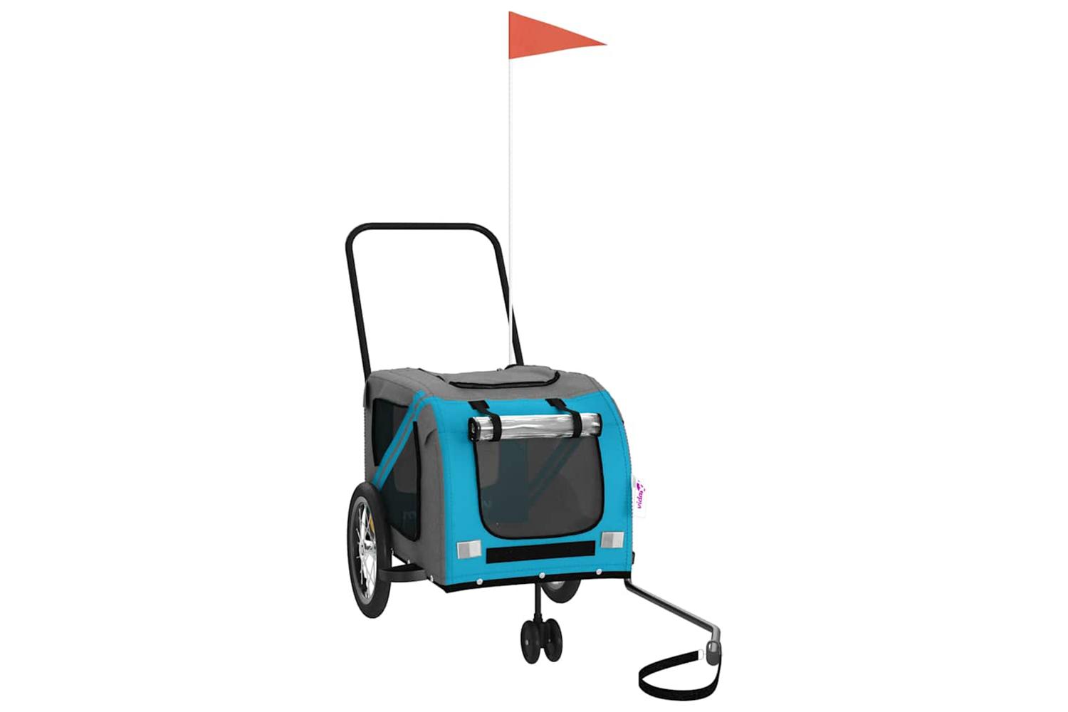 Vidaxl Pet Bike Trailer Blue And Grey Oxford Fabric And Iron