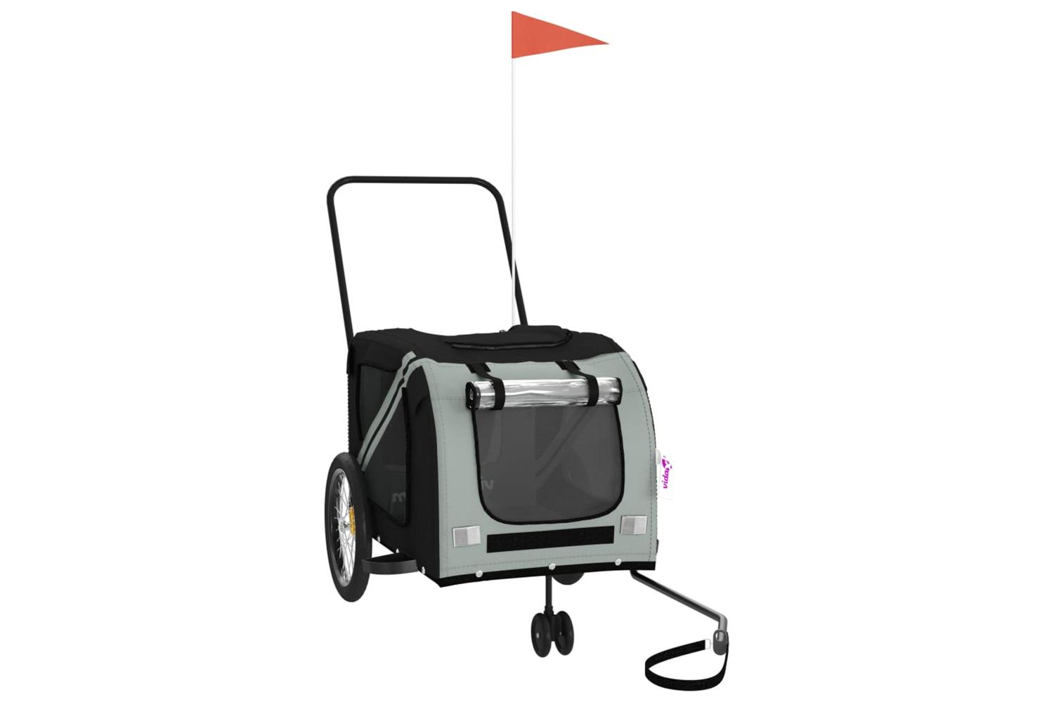 Vidaxl Pet Bike Trailer Grey And Black Oxford Fabric And Iron