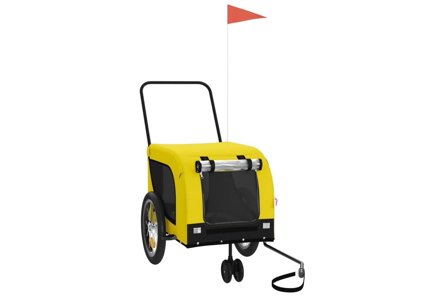 Vidaxl Pet Bike Trailer Yellow And Black Oxford Fabric And Iron