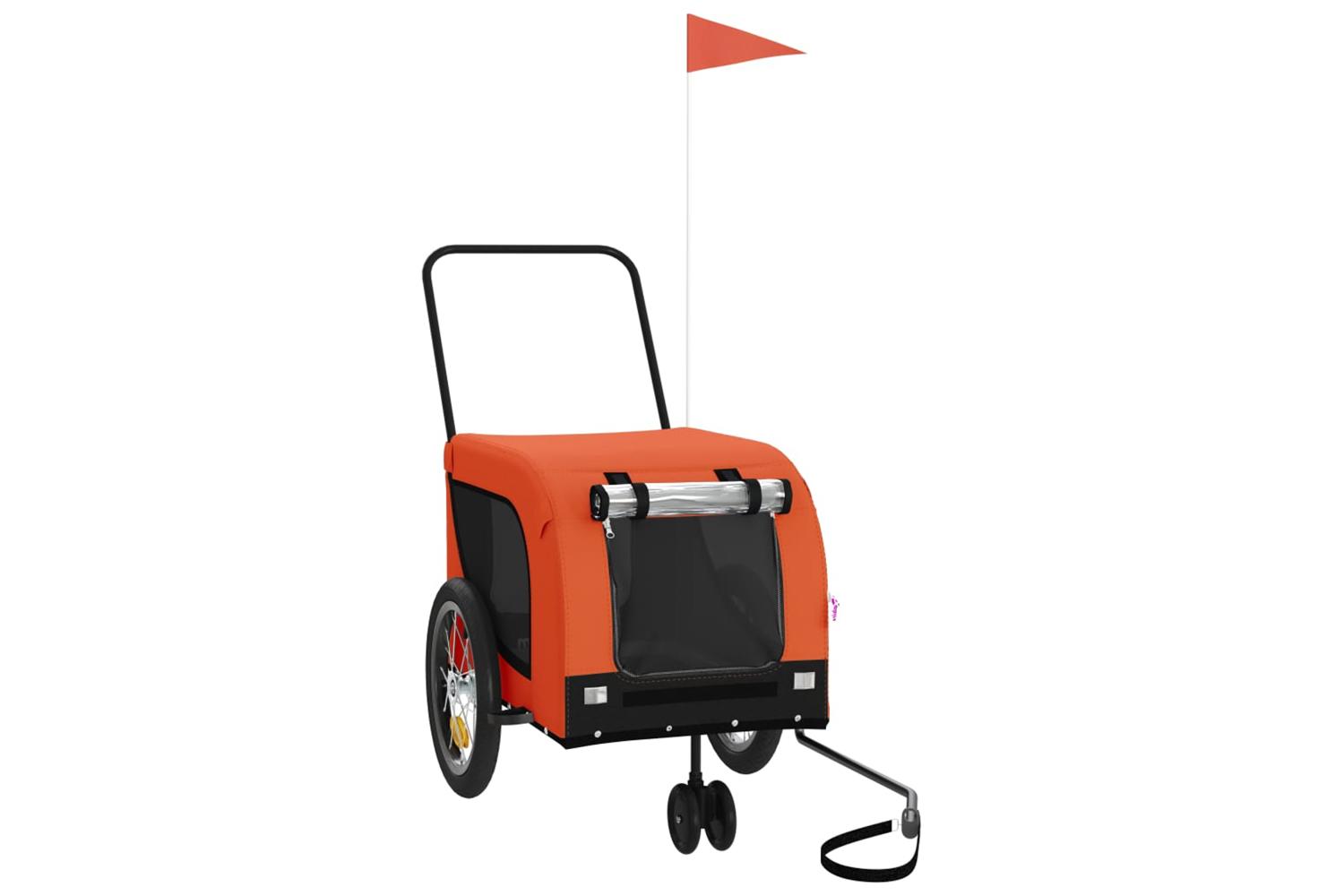 Vidaxl Pet Bike Trailer Orange And Black Oxford Fabric And Iron