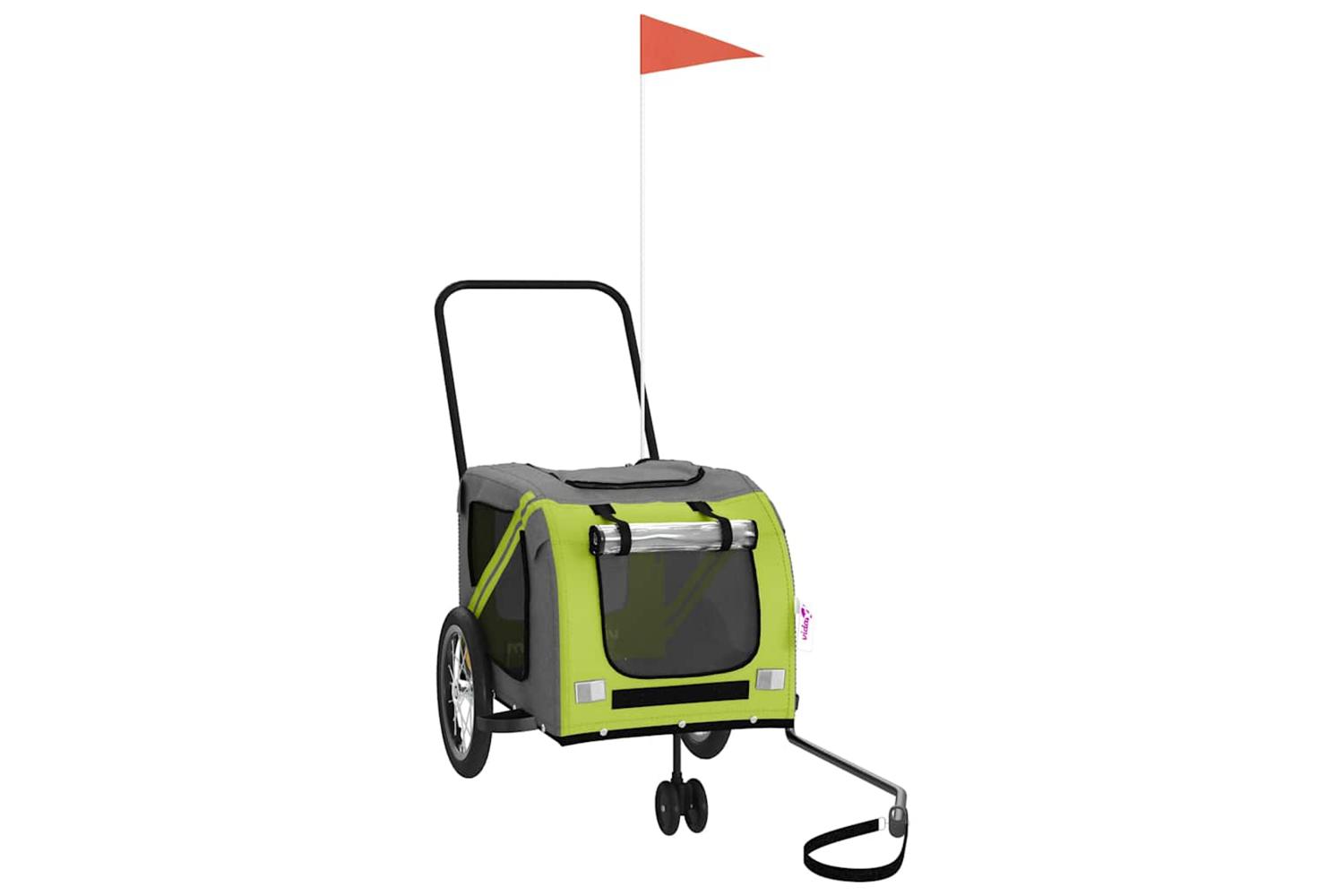 Vidaxl Pet Bike Trailer Green And Grey Oxford Fabric And Iron