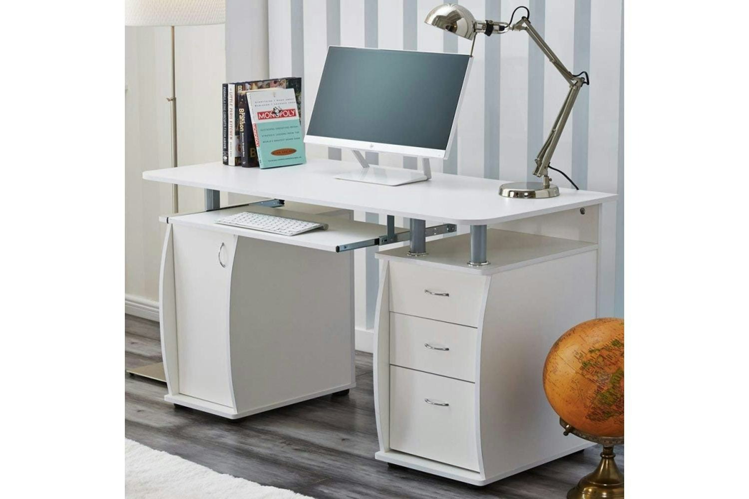 Raygar Deluxe Computer Desk & Cabinet | 3 Drawers | White