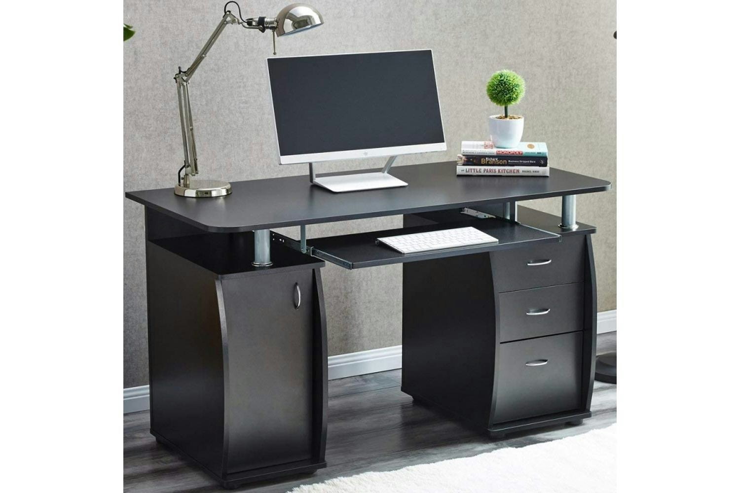 Raygar Deluxe Computer Desk & Cabinet 3 Drawers | Black
