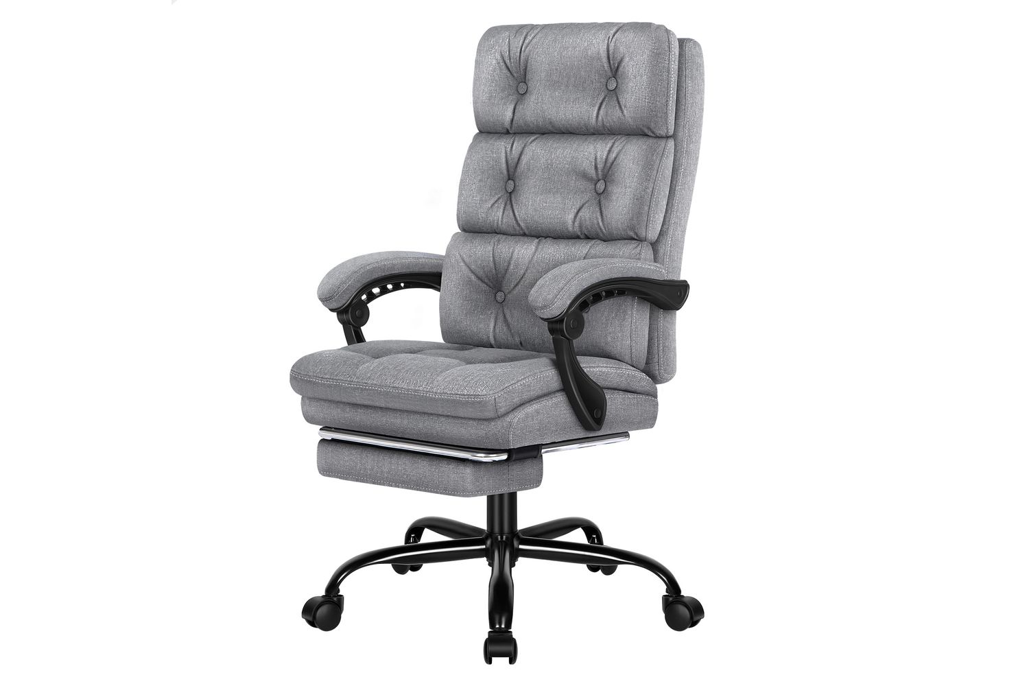 Alfordson Office Chair Double Layer Desk Chair | High Back Swivel | Fabric Grey | With Footrest