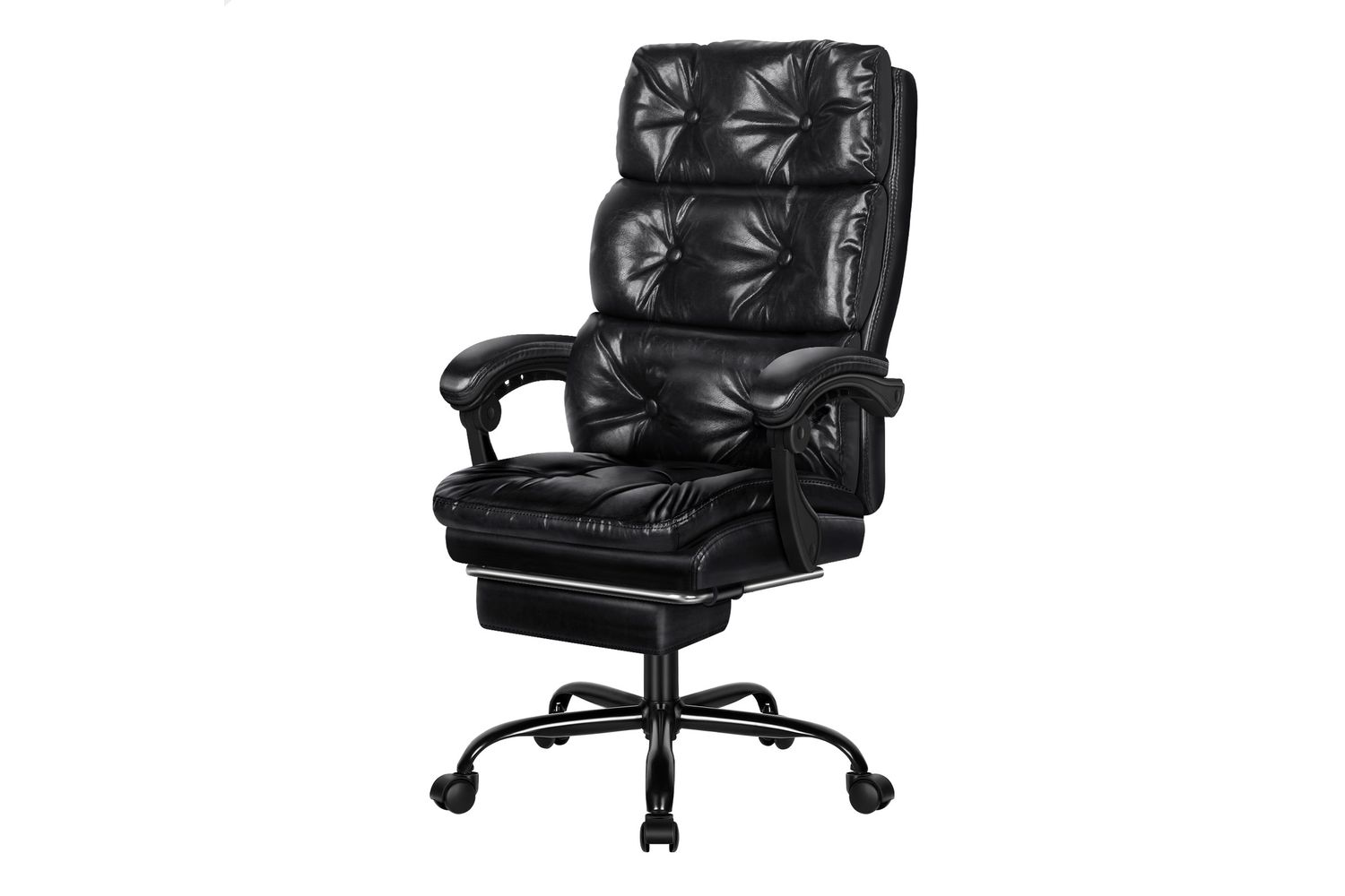 Alfordson Office Chair Double Layer Desk Chair | High Back Swivel | Faux Leather | Glossy Black