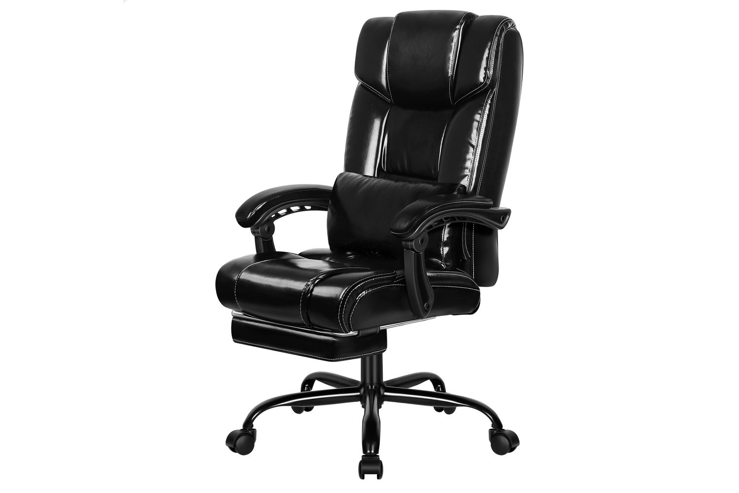 Alfordson Office Chair Desk Chair With Adjustable Lumbar Support | Faux Leather | Glossy Black | High Backrest | With Footrest
