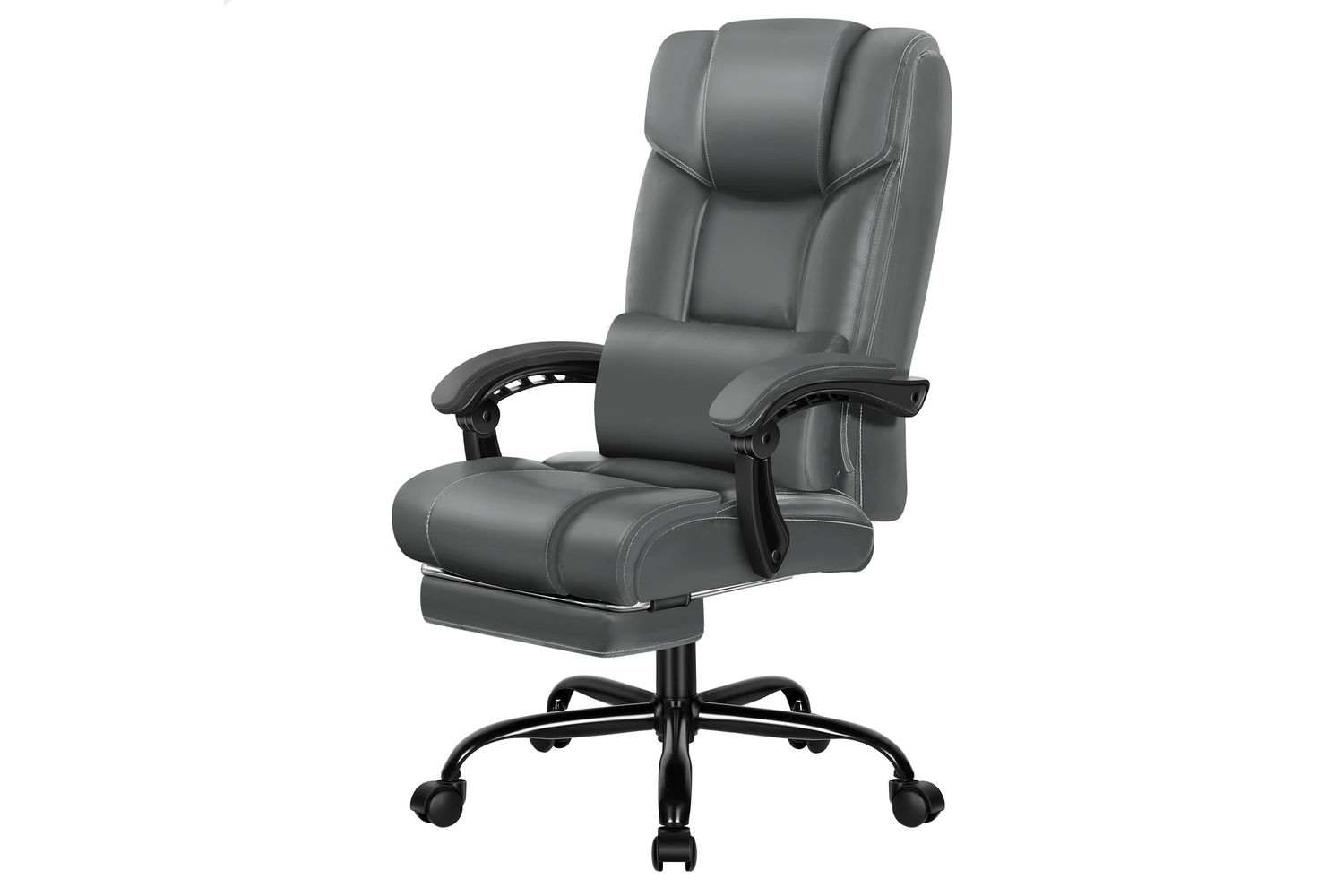 Alfordson Office Chair Desk Chair With Adjustable Lumbar Support | Faux Leather | Grey | High Backrest | Footrest