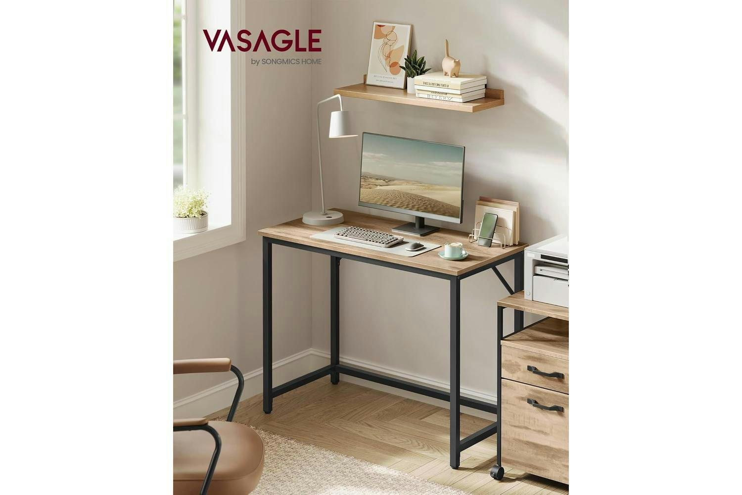 Computer Desk | Home Office Desk | Camel Brown And Ink Black | 100 X 50 Cm